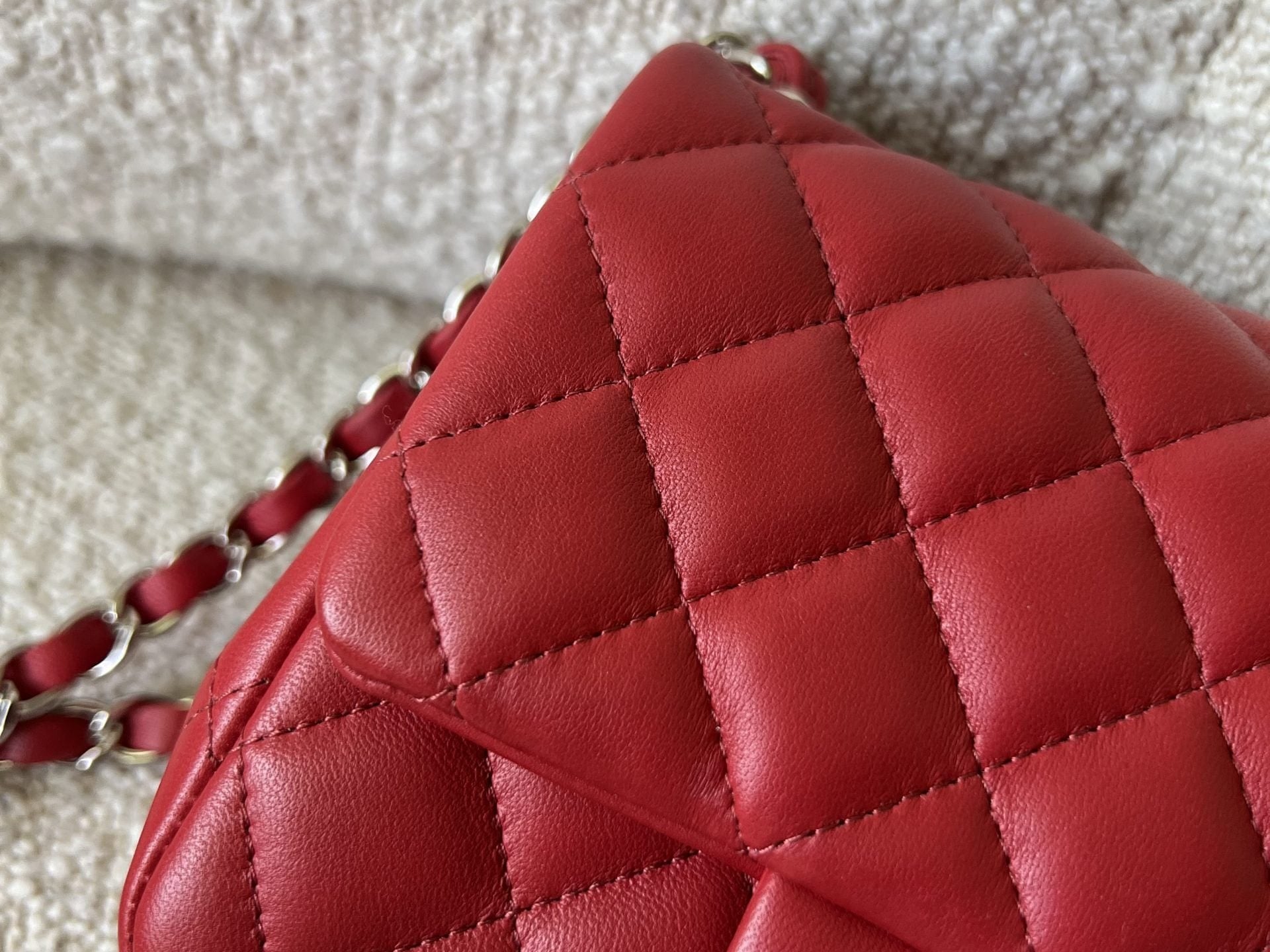 CHANEL Handbag Chanel Red Mini Square Lambskin Quilted Flap SHW -Knockoff
