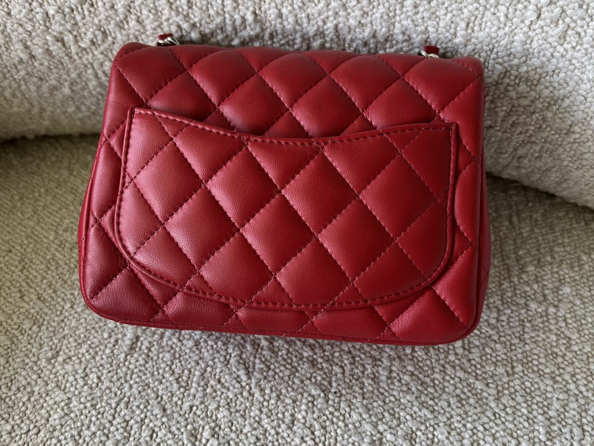 CHANEL Handbag Chanel Red Mini Square Lambskin Quilted Flap SHW -Knockoff
