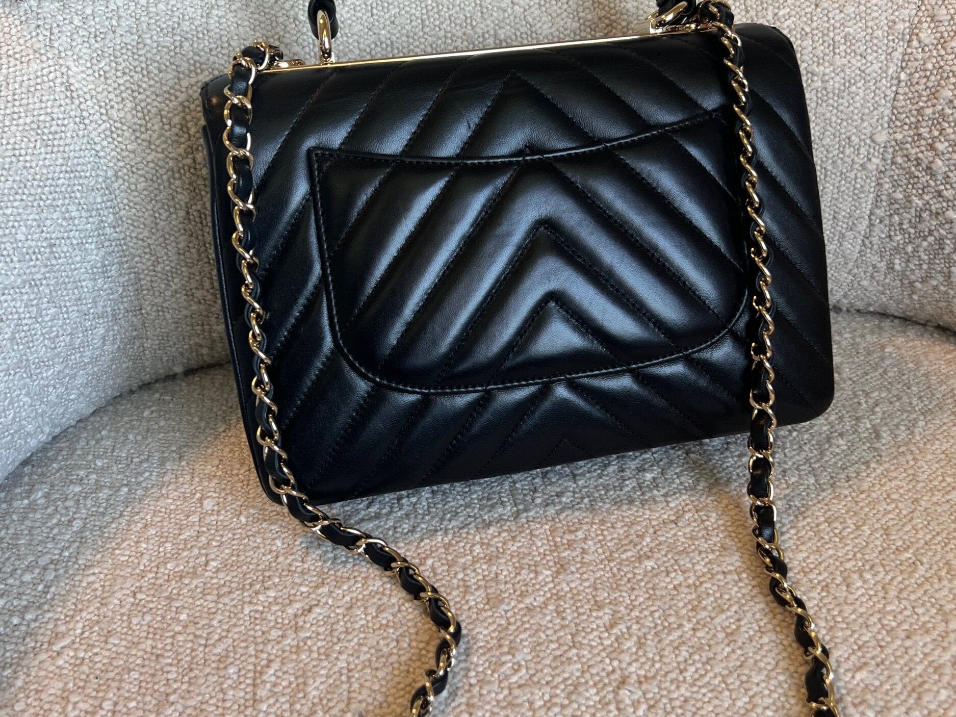 CHANEL Handbag Chanel Small Black Lambskin Chevron Trendy CC LGHW -Knockoff
