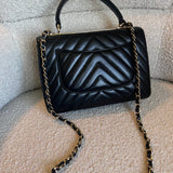 CHANEL Handbag Chanel Small Black Lambskin Chevron Trendy CC LGHW -Knockoff
