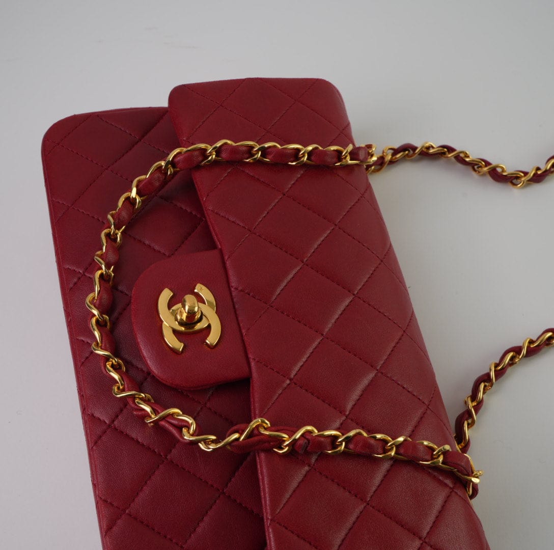 CHANEL Handbag Chanel Small Vintage Red Lambskin Quilted Classic Flap GHW -Knockoff
