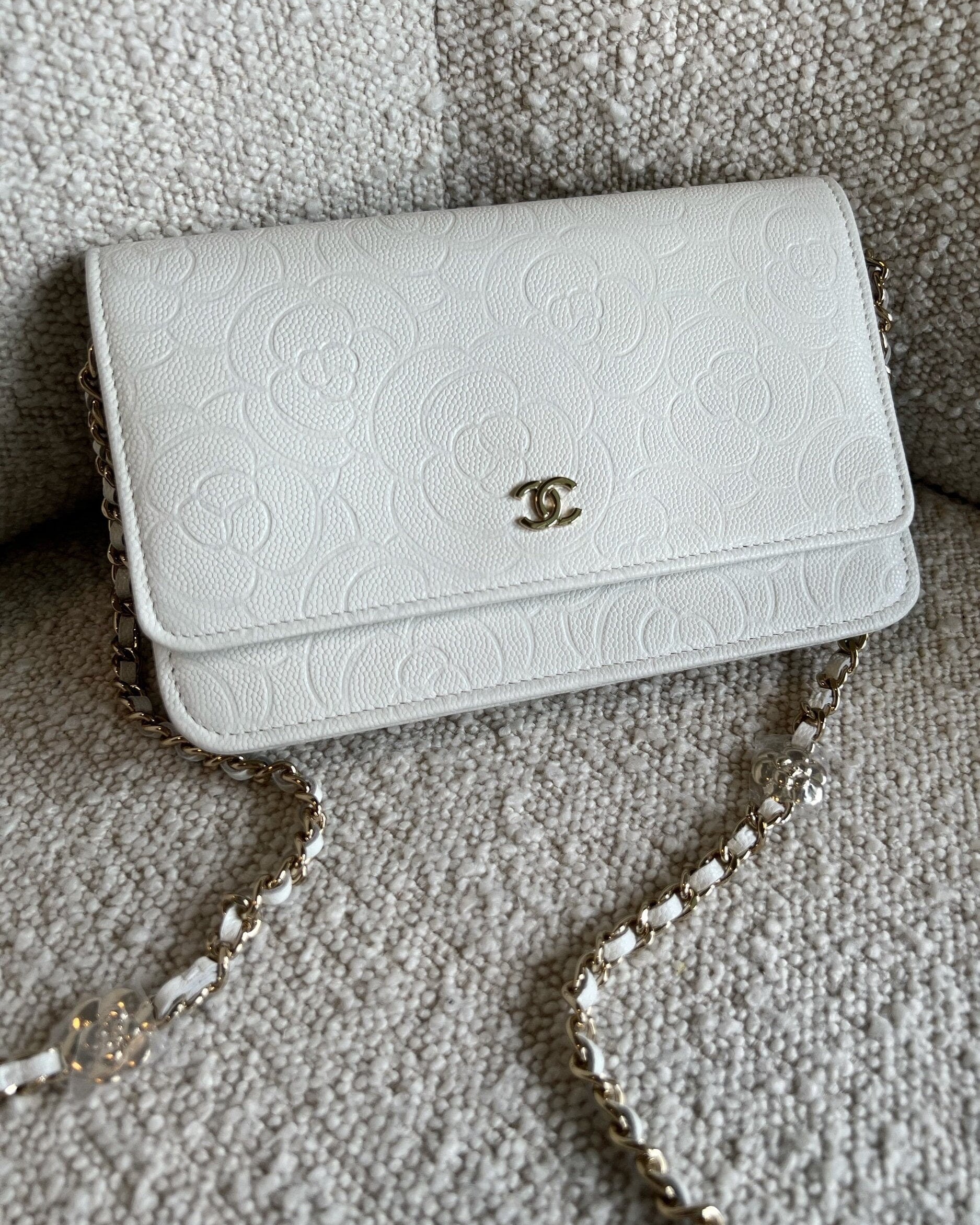 CHANEL Handbag Chanel White Caviar Quilted Camellia Wallet on Chain LGHW (WOC) -Knockoff
