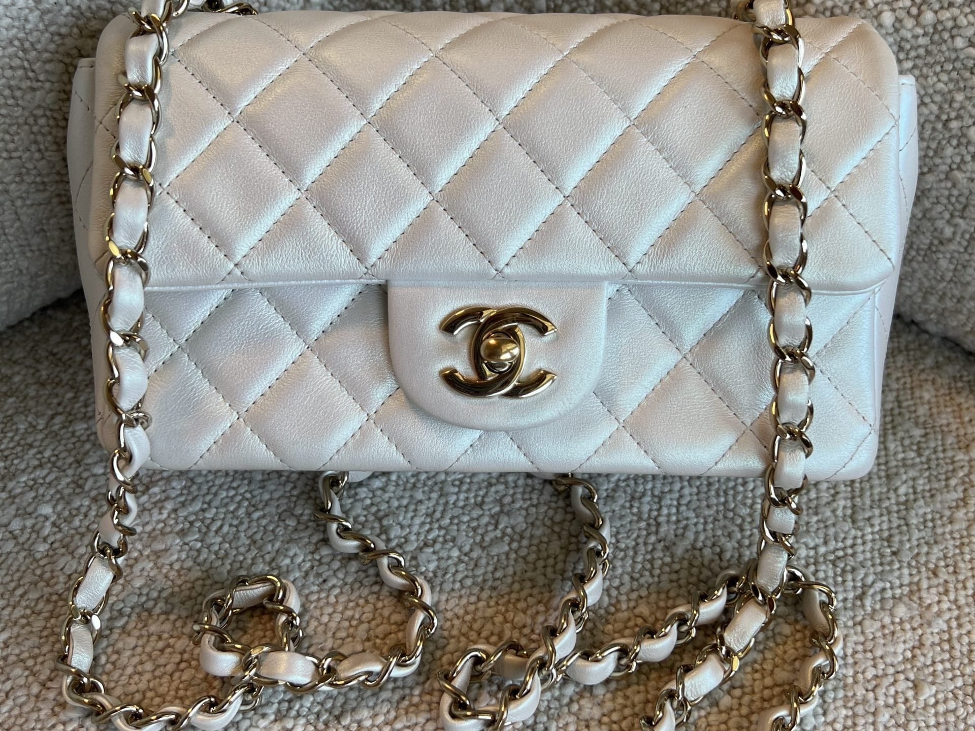 CHANEL Handbag Chanel White Iridescent Mini Rectangular LGHW -Knockoff
