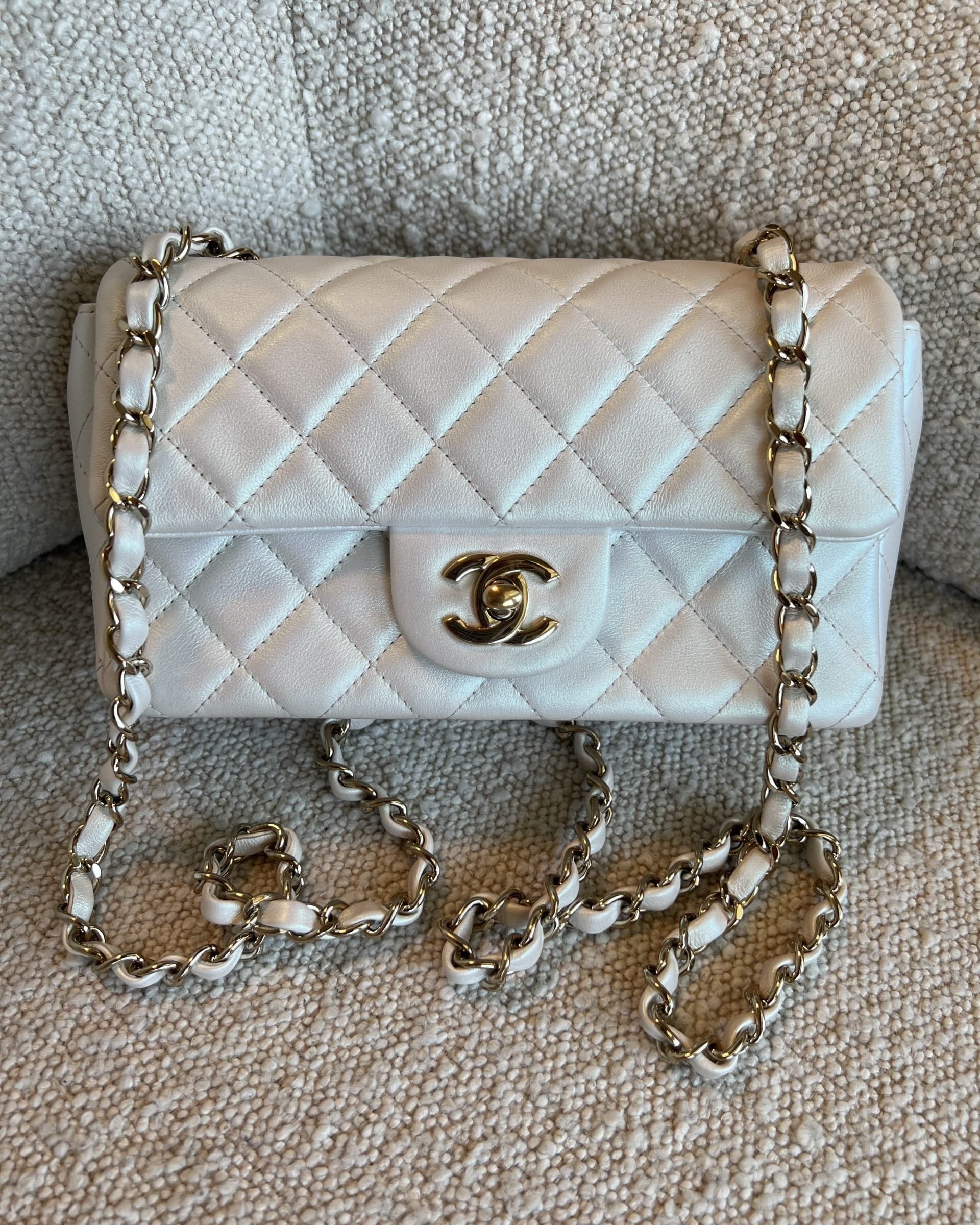 CHANEL Handbag Chanel White Iridescent Mini Rectangular LGHW -Knockoff
