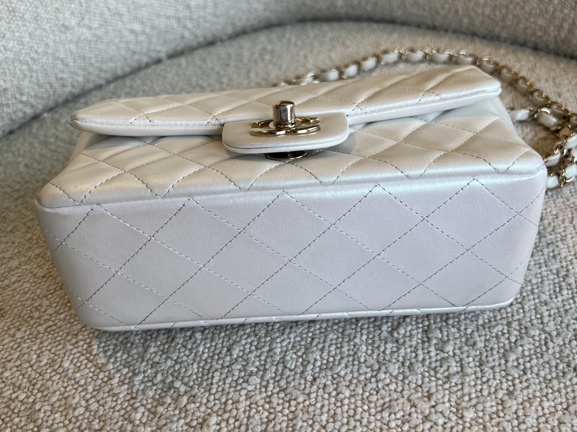 CHANEL Handbag Chanel White Iridescent Mini Rectangular LGHW -Knockoff
