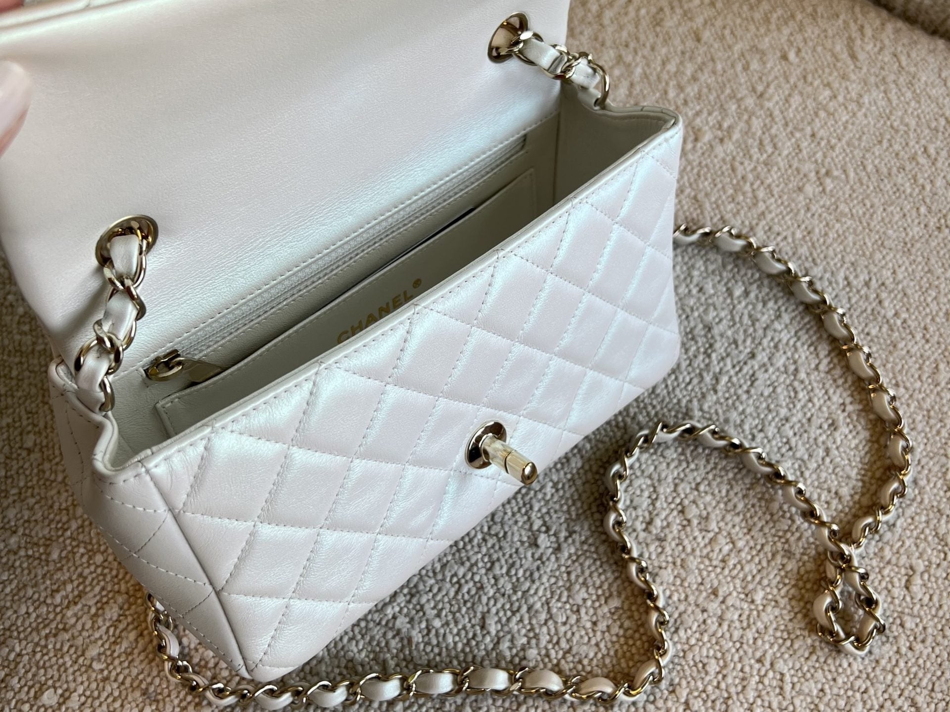 CHANEL Handbag Chanel White Iridescent Mini Rectangular LGHW -Knockoff
