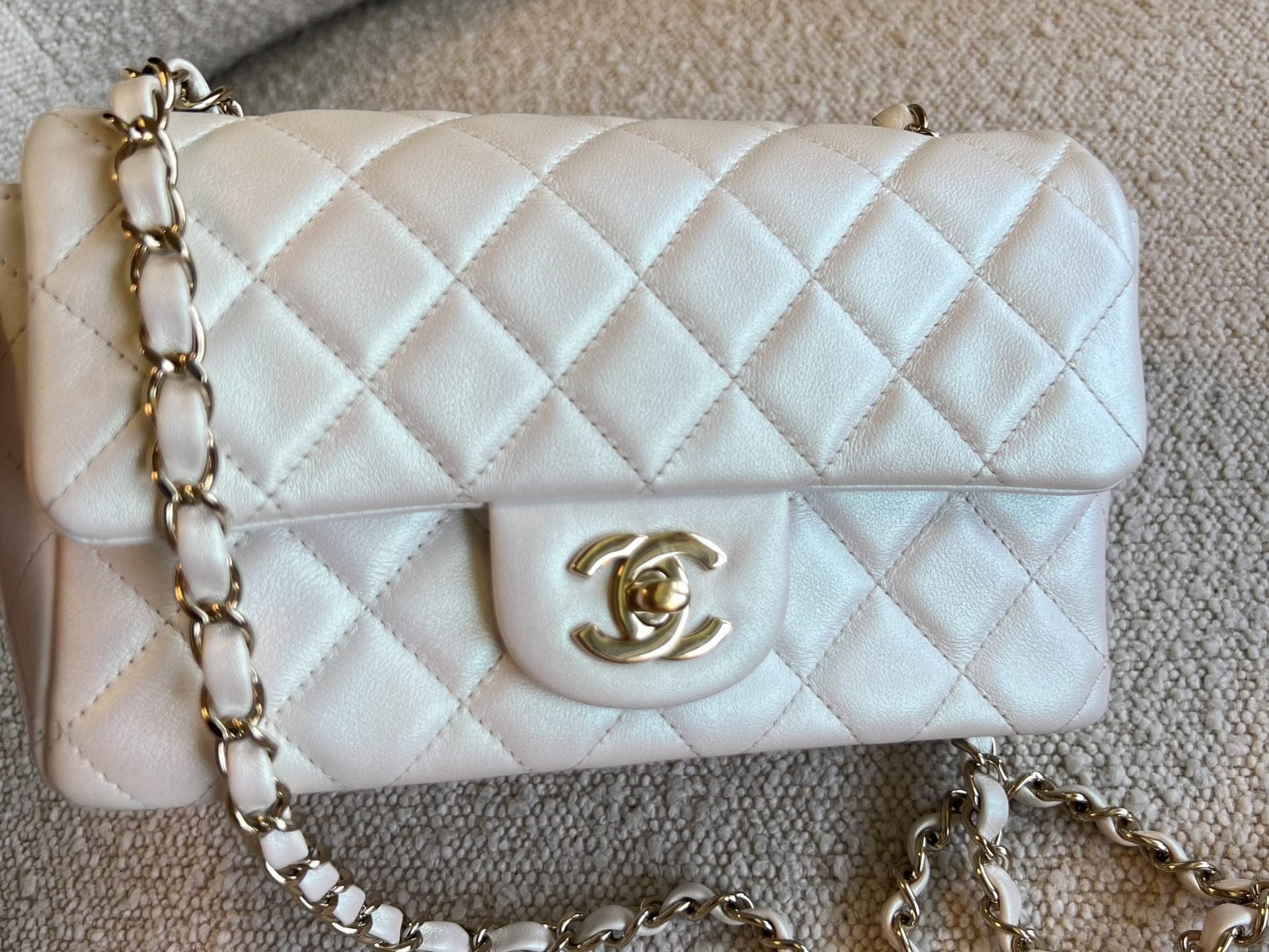 CHANEL Handbag Chanel White Iridescent Mini Rectangular LGHW -Knockoff
