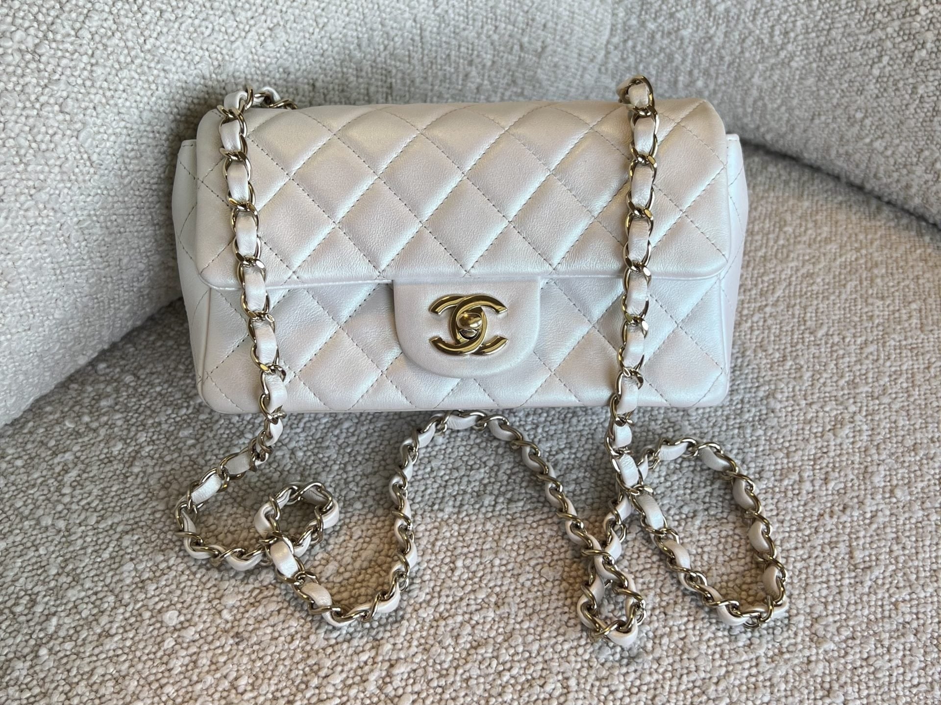 CHANEL Handbag Chanel White Iridescent Mini Rectangular LGHW -Knockoff
