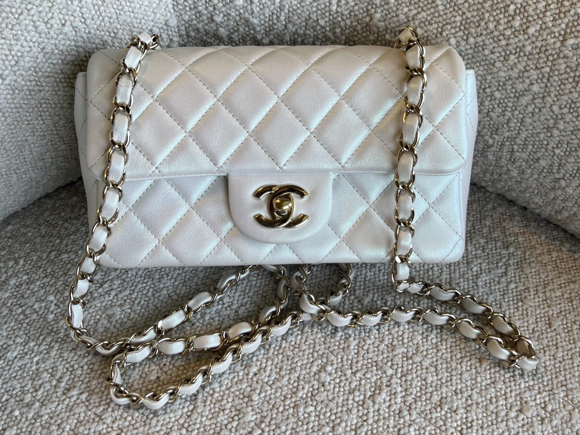 CHANEL Handbag Chanel White Iridescent Mini Rectangular LGHW -Knockoff
