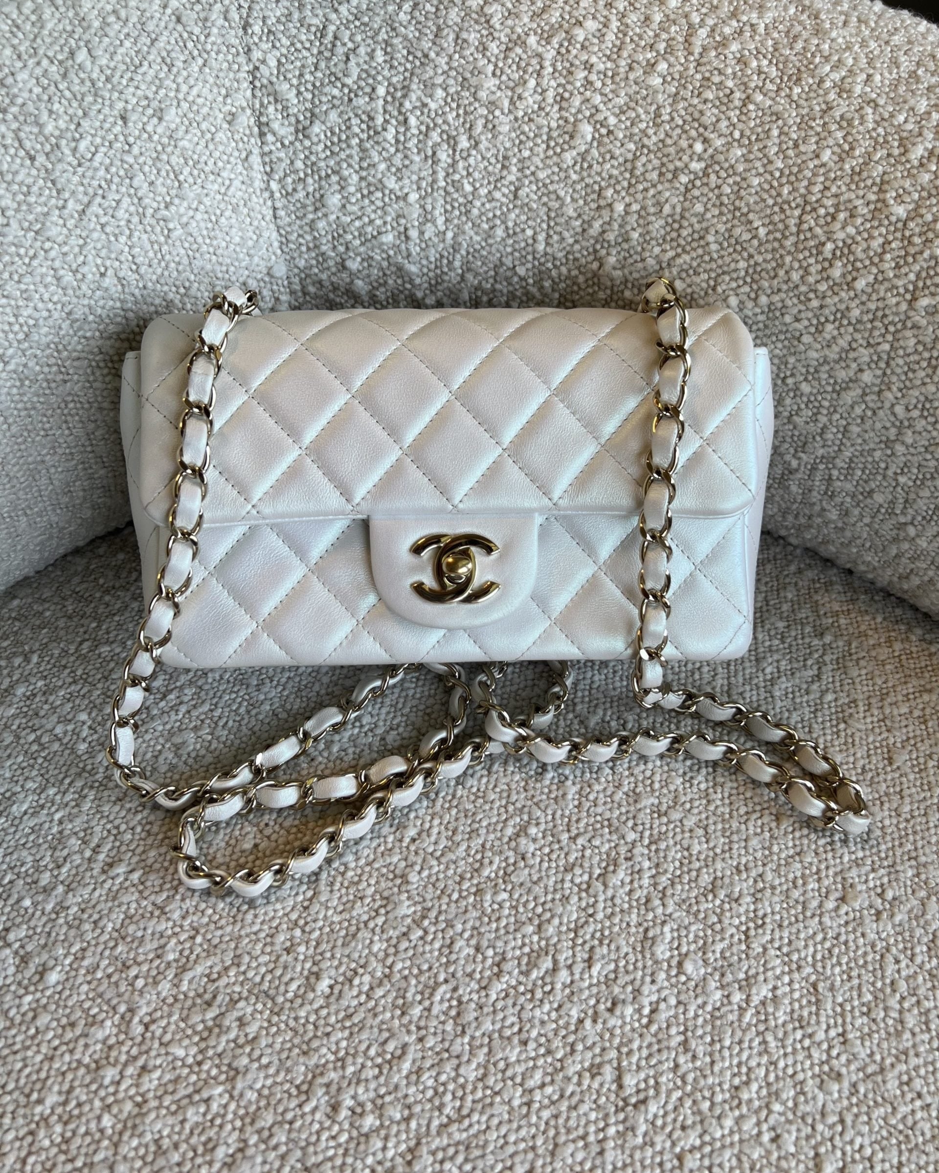 CHANEL Handbag Chanel White Iridescent Mini Rectangular LGHW -Knockoff
