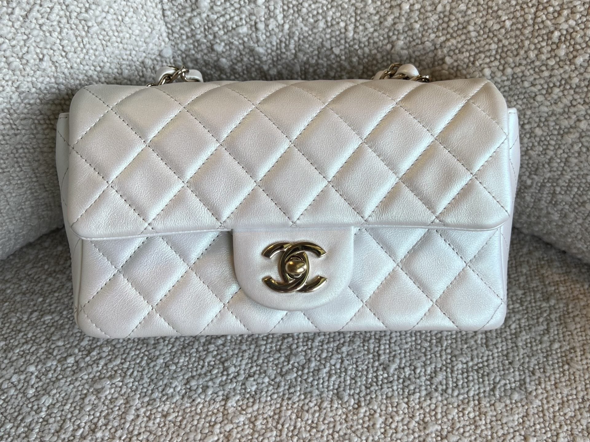 CHANEL Handbag Chanel White Iridescent Mini Rectangular LGHW -Knockoff
