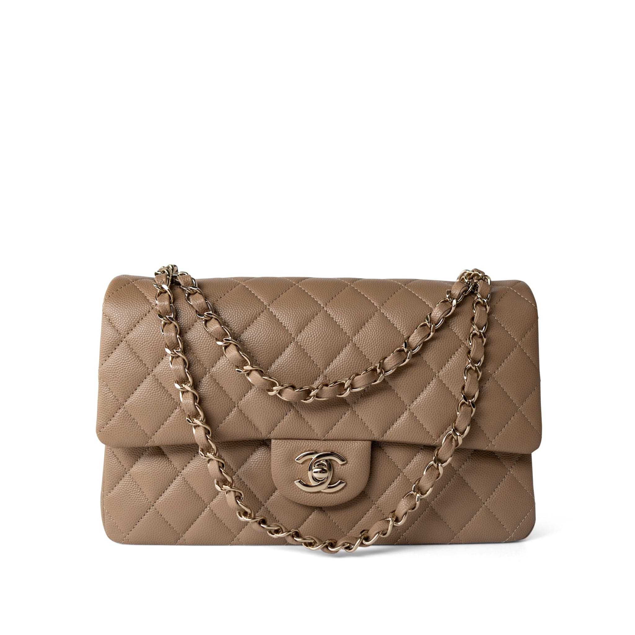 CHANEL Handbag Classic flap / Beige 22A Dark Beige Caviar Quilted Classic Flap Medium Light Gold Hardware -Knockoff
