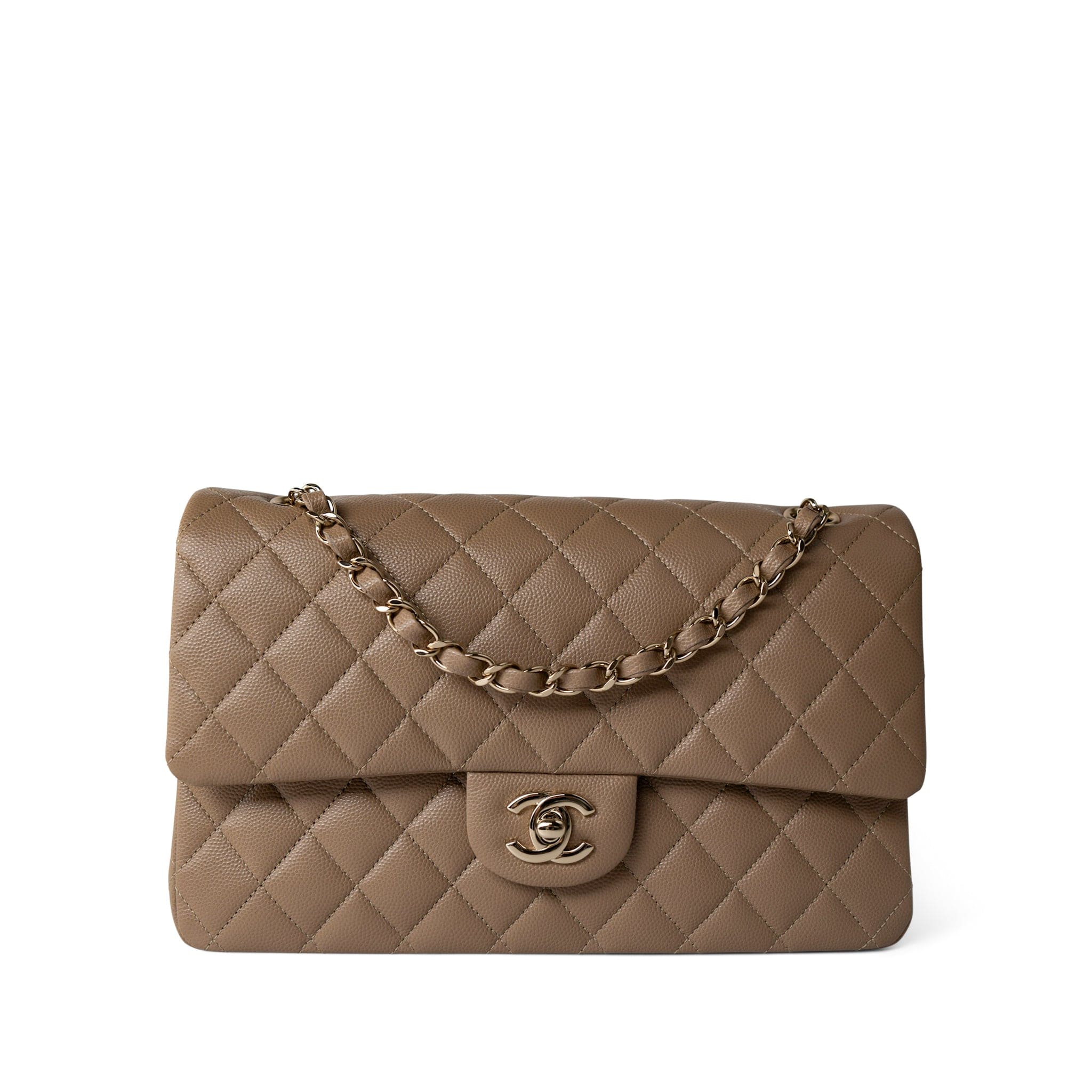 CHANEL Handbag Classic flap / Beige 22A Dark Beige Caviar Quilted Classic Flap Medium Light Gold Hardware -Knockoff
