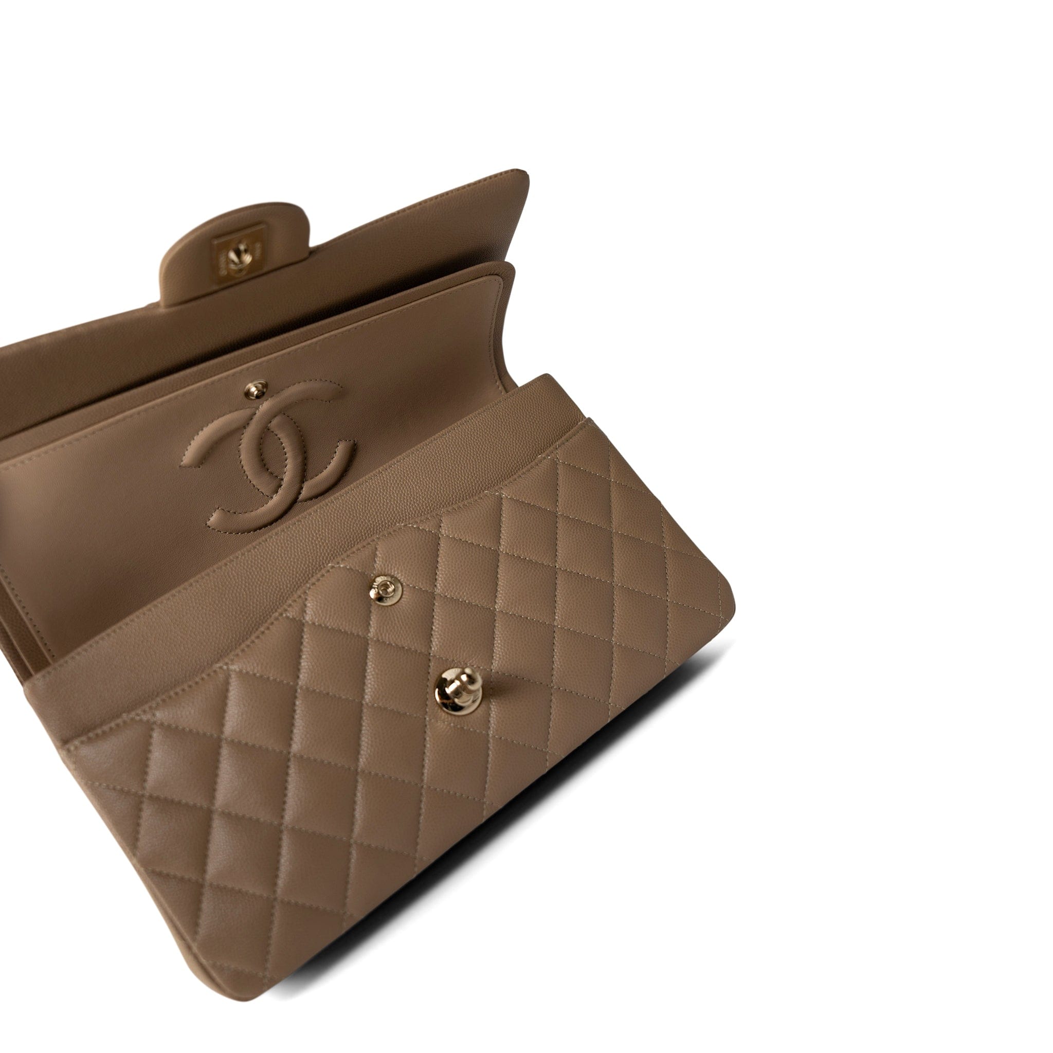 CHANEL Handbag Classic flap / Beige 22A Dark Beige Caviar Quilted Classic Flap Medium Light Gold Hardware -Knockoff
