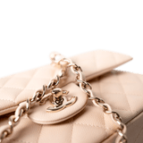 CHANEL Handbag Classic Flap / Beige 22c Beige Caviar Quilted Classic Flap Medium Light Gold Hardware -Knockoff
