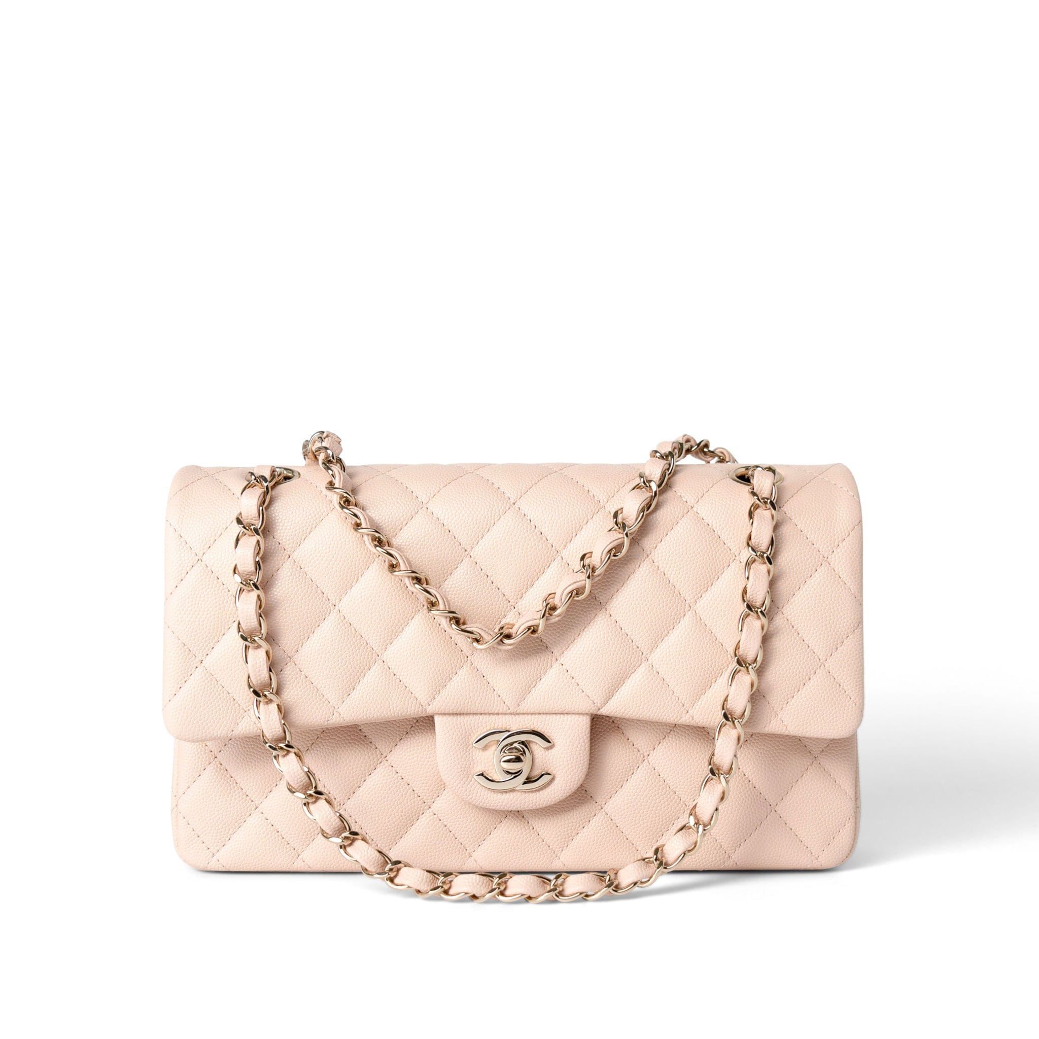 CHANEL Handbag Classic Flap / Beige 22c Beige Caviar Quilted Classic Flap Medium Light Gold Hardware -Knockoff
