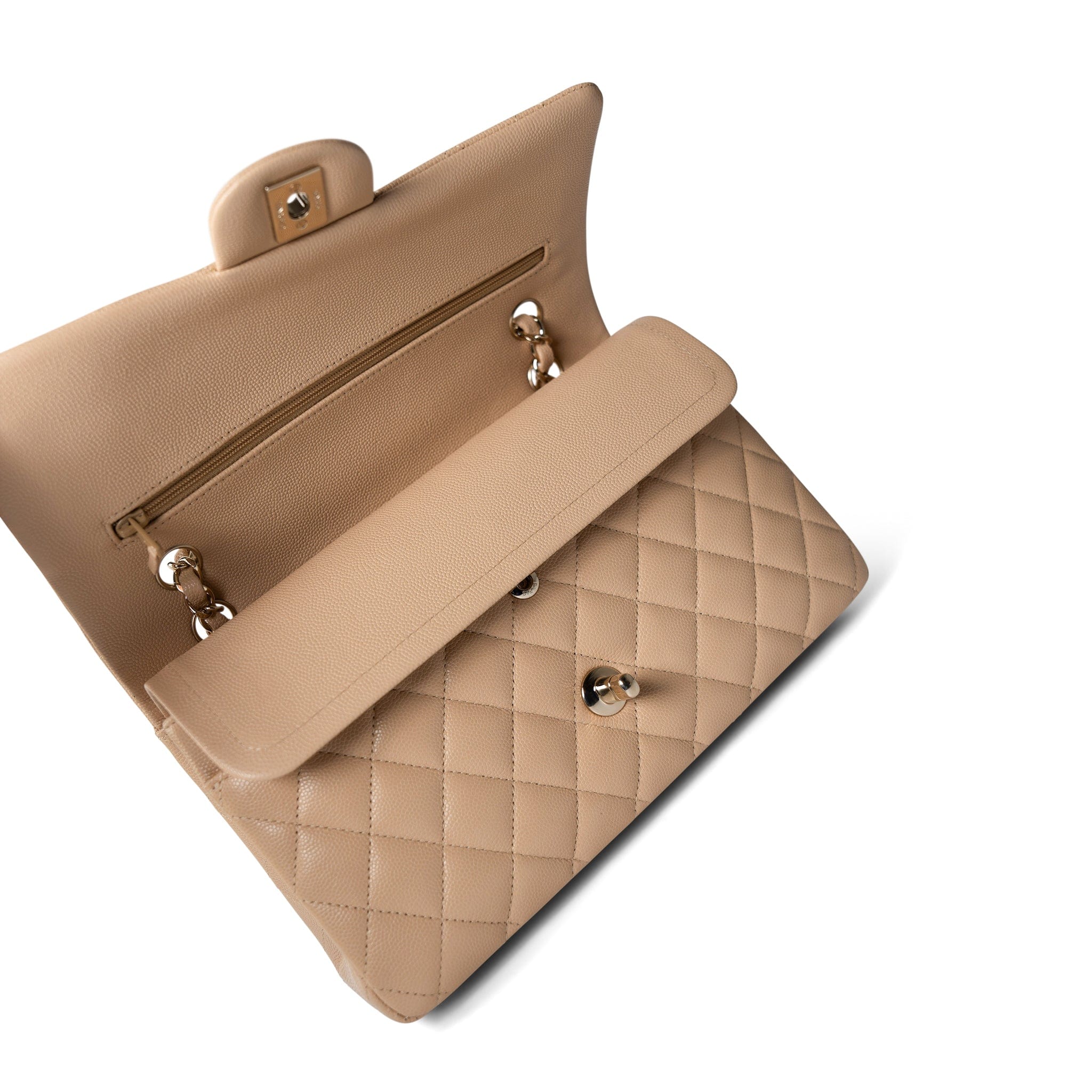 CHANEL Handbag Classic flap / Beige Beige / Tan Caviar Quilted Classic Flap Medium Light Gold Hardware -Knockoff
