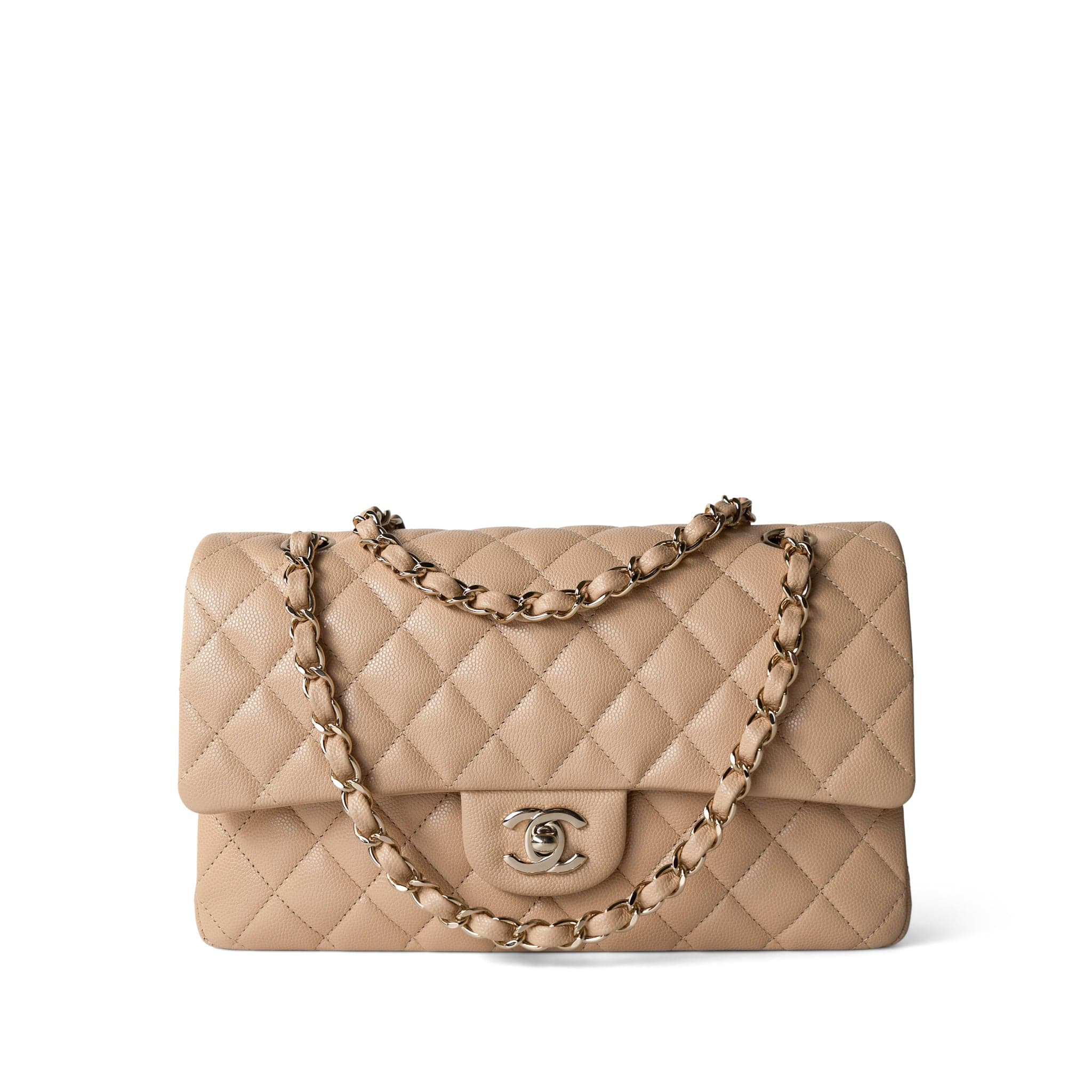 CHANEL Handbag Classic flap / Beige Beige / Tan Caviar Quilted Classic Flap Medium Light Gold Hardware -Knockoff
