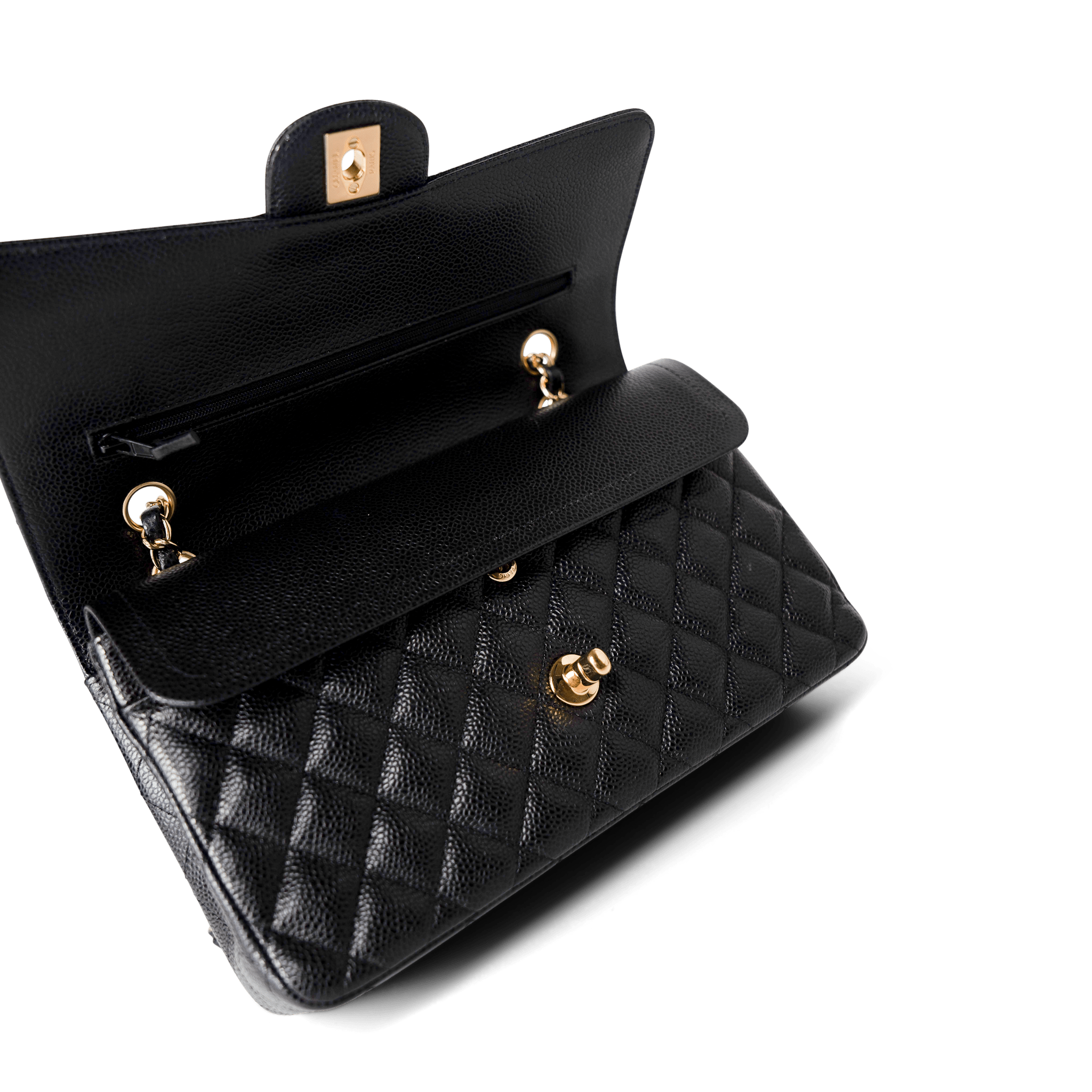 CHANEL Handbag Classic Flap / Black Black Caviar Quilted Classic Flap Medium Gold Hardware -Knockoff
