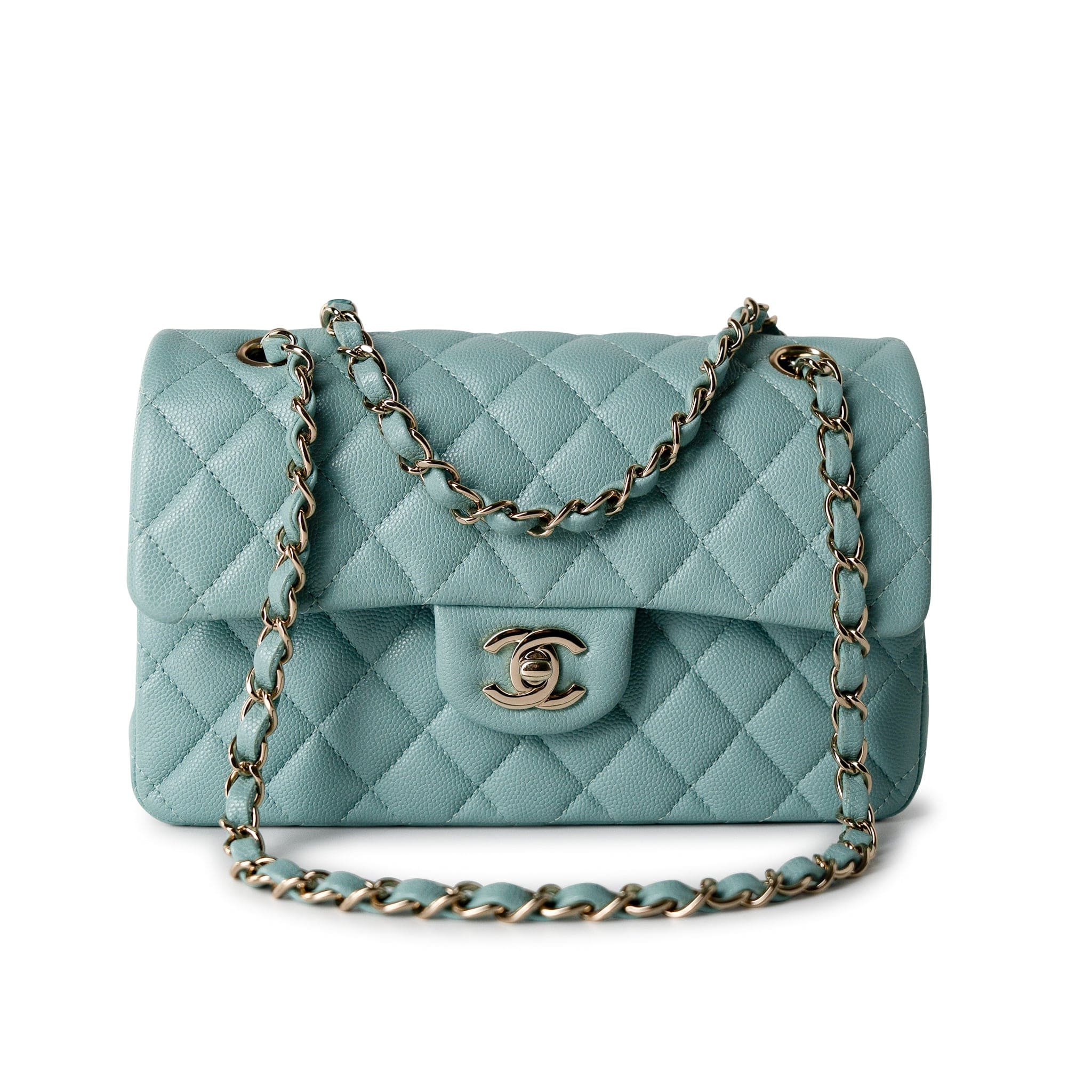 CHANEL Handbag Classic flap / Blue 19C Tiffany Blue Caviar Quilted Classic Flap Small Light Gold Hardware -Knockoff
