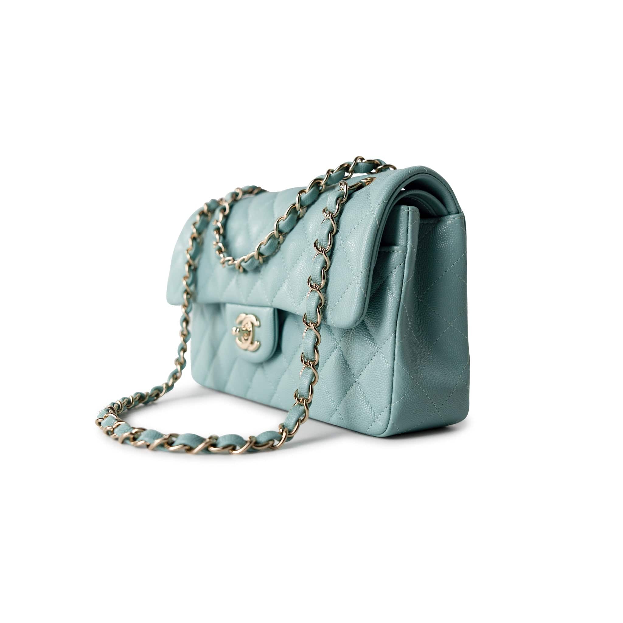 CHANEL Handbag Classic flap / Blue 19C Tiffany Blue Caviar Quilted Classic Flap Small Light Gold Hardware -Knockoff
