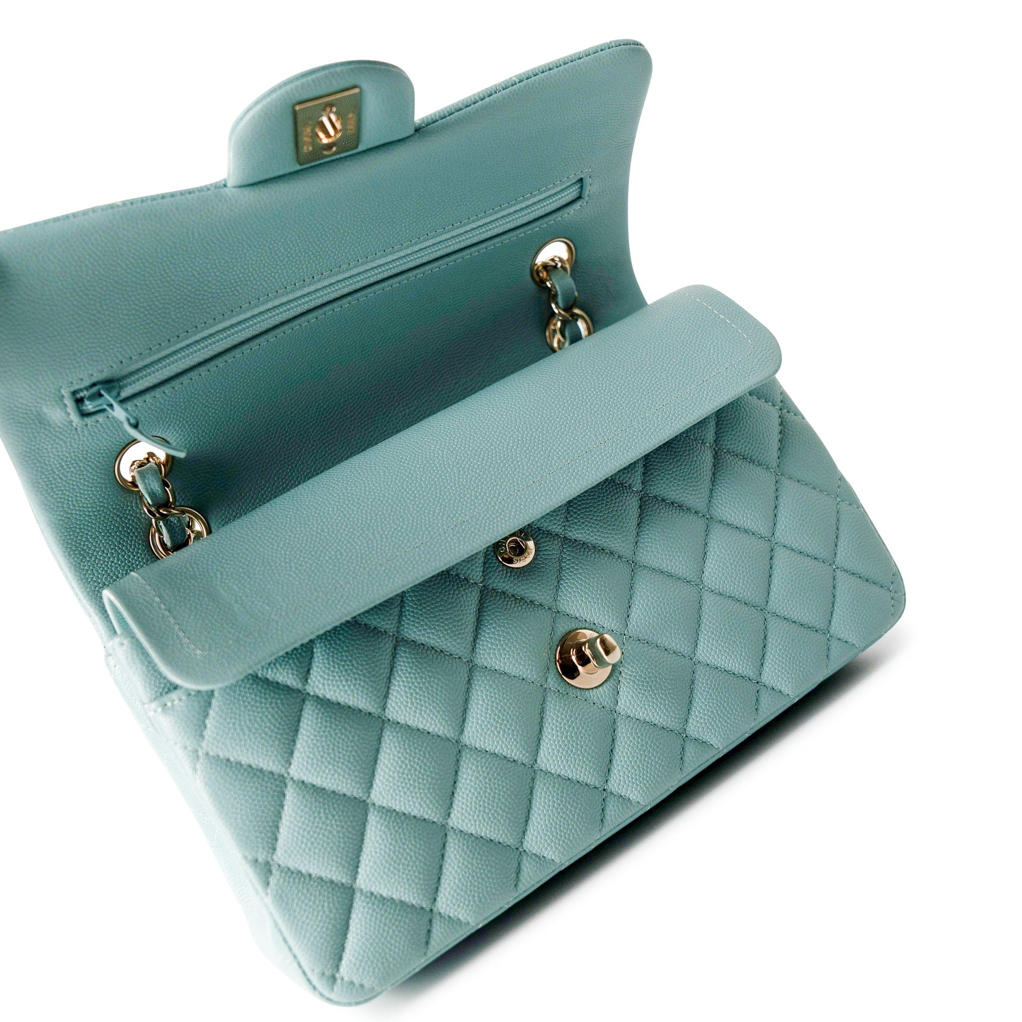 CHANEL Handbag Classic flap / Blue 19C Tiffany Blue Caviar Quilted Classic Flap Small Light Gold Hardware -Knockoff
