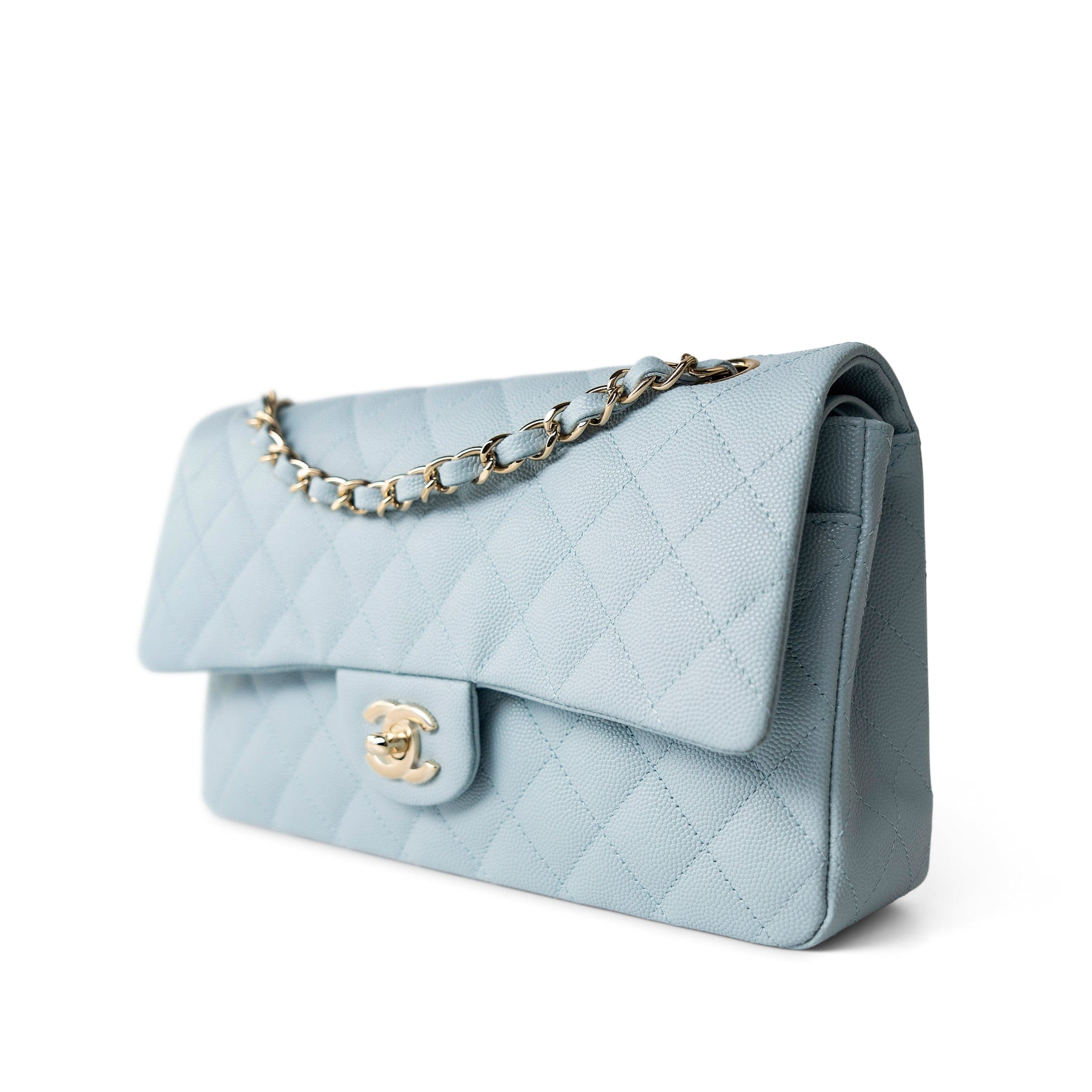 CHANEL Handbag Classic flap / Blue 22P Light Blue Caviar Quilted Classic Flap Medium Light Gold Hardware -Knockoff
