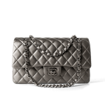 CHANEL Handbag Classic flap / Grey 21B Metallic Ruthenium Lambskin Quilted Classic Flap Medium Ruthenium Hardware -Knockoff
