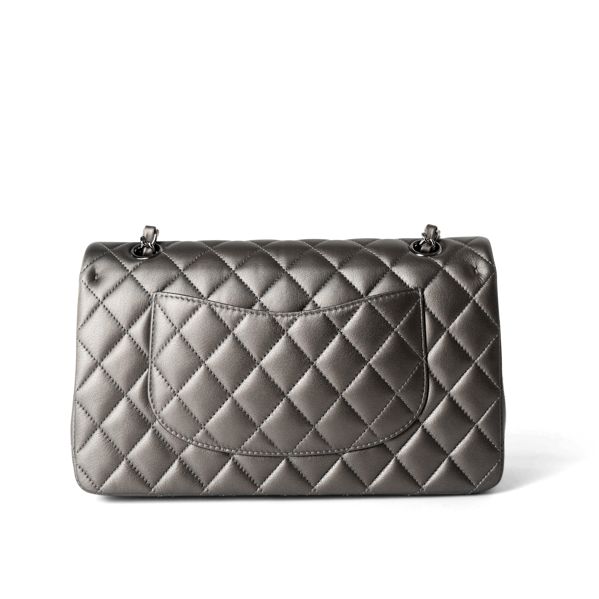 CHANEL Handbag Classic flap / Grey 21B Metallic Ruthenium Lambskin Quilted Classic Flap Medium Ruthenium Hardware -Knockoff
