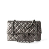 CHANEL Handbag Classic flap / Grey 21B Metallic Ruthenium Lambskin Quilted Classic Flap Medium Ruthenium Hardware -Knockoff
