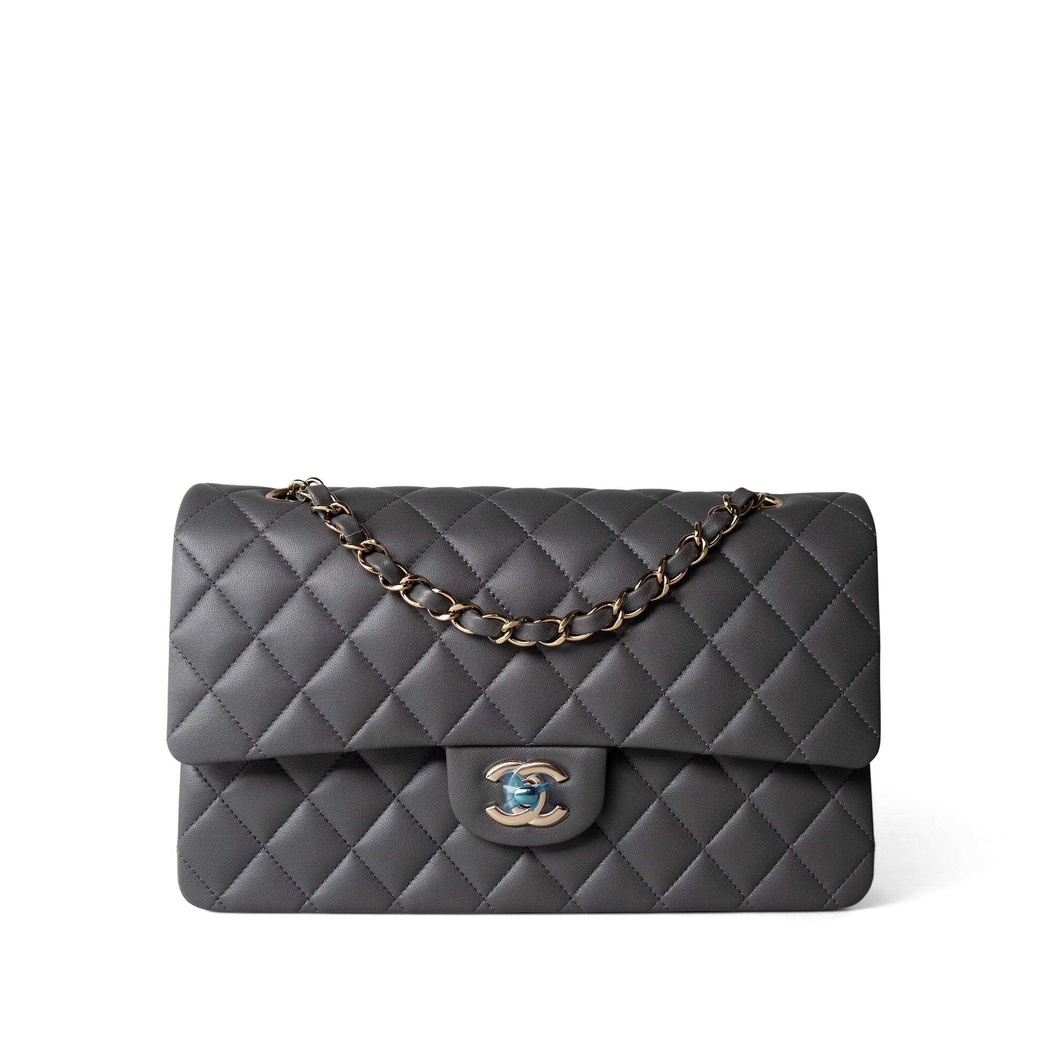 CHANEL Handbag Classic Flap / Grey 22A Dark Grey Lambskin Quilted Classic Flap Medium Light Gold Hardware -Knockoff
