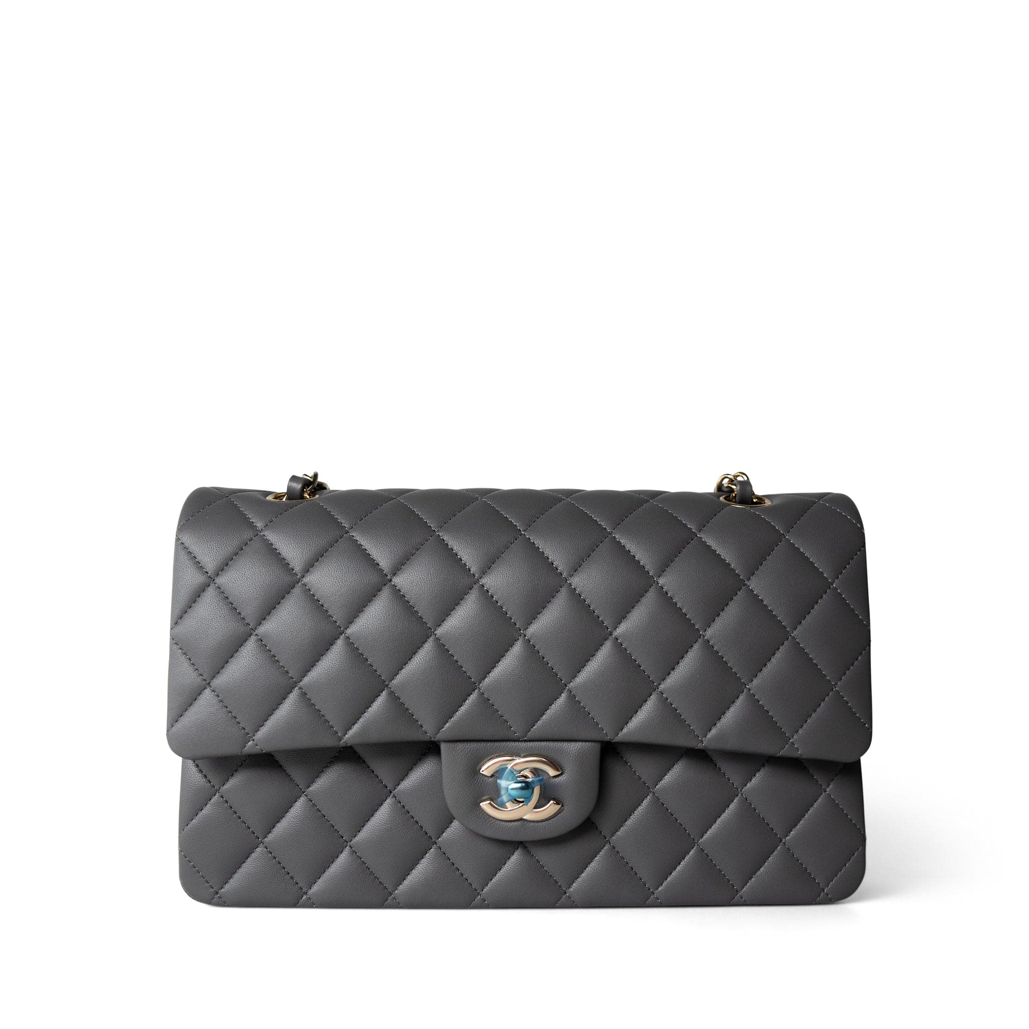 CHANEL Handbag Classic Flap / Grey 22A Dark Grey Lambskin Quilted Classic Flap Medium Light Gold Hardware -Knockoff
