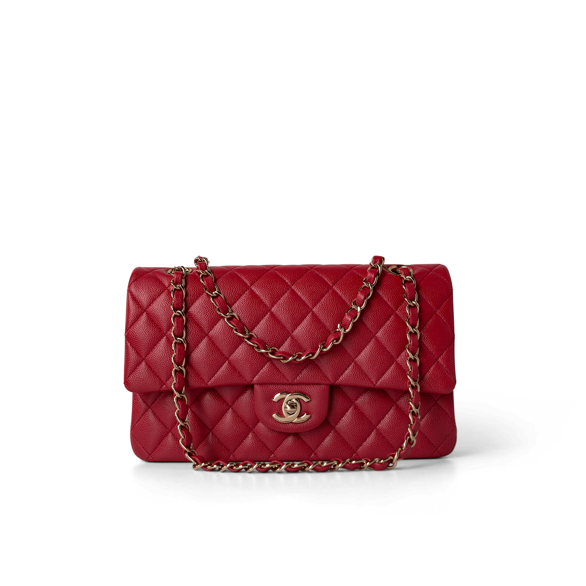 CHANEL Handbag Classic Flap / Red Red Caviar Quilted Classic Flap Medium Light Gold Hardware -Knockoff
