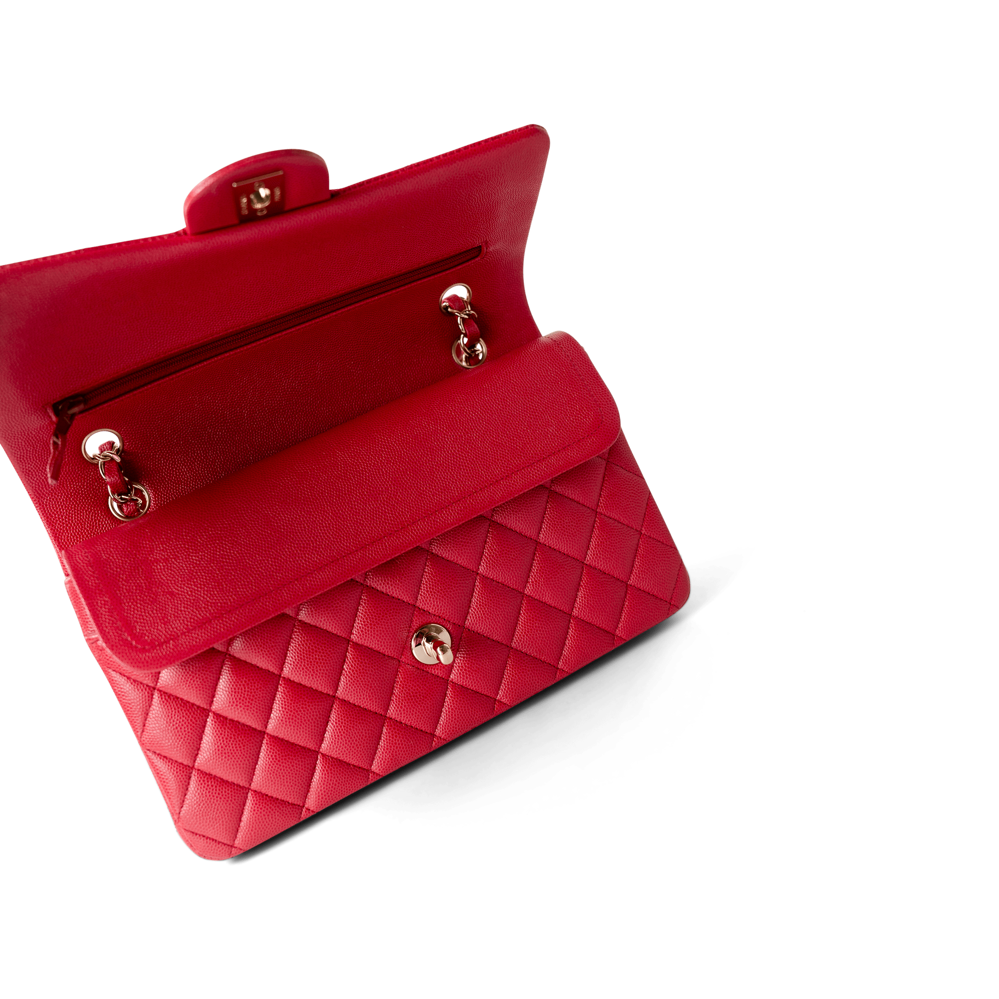 CHANEL Handbag Classic Flap / Red Red Caviar Quilted Classic Flap Medium Light Gold Hardware -Knockoff
