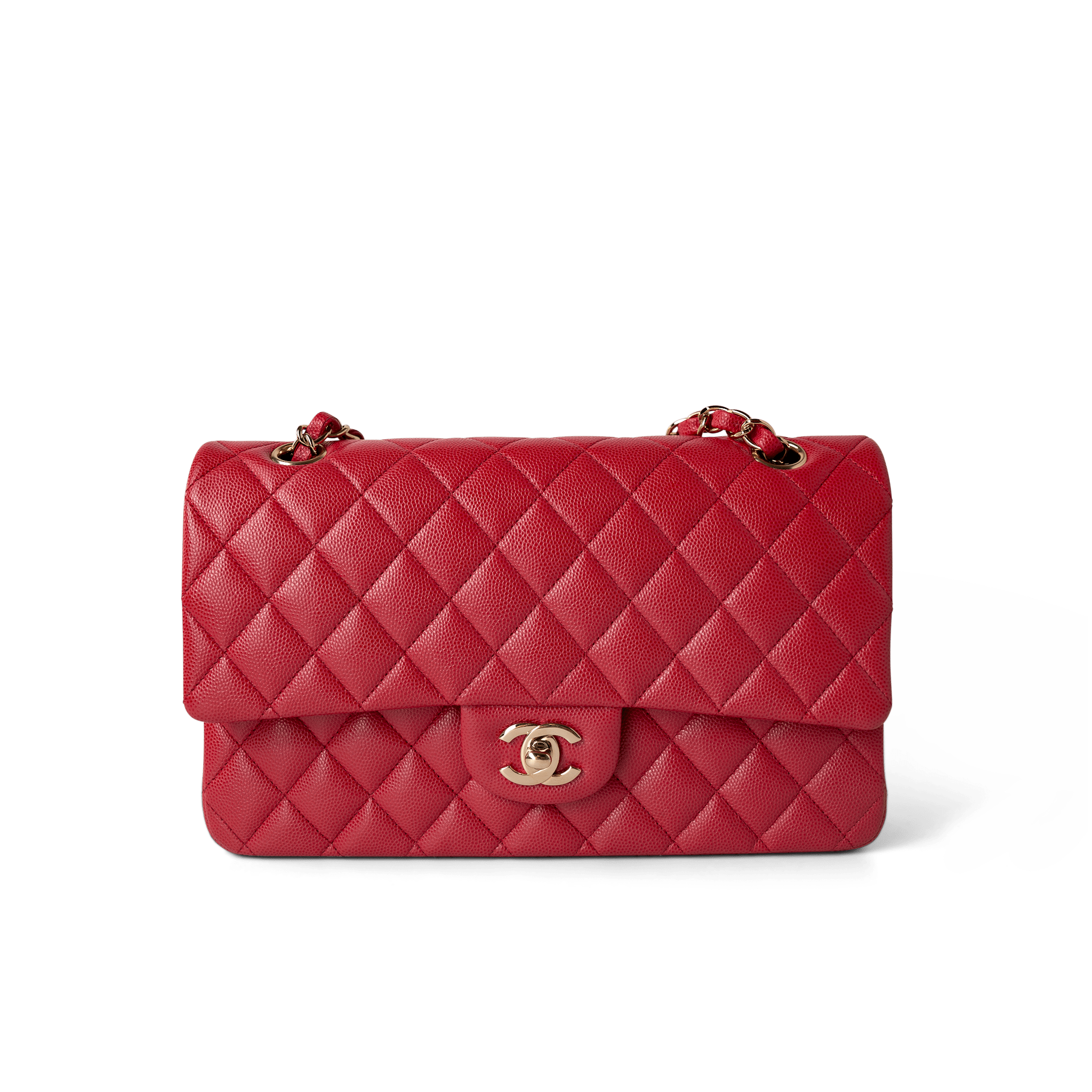 CHANEL Handbag Classic Flap / Red Red Caviar Quilted Classic Flap Medium Light Gold Hardware -Knockoff
