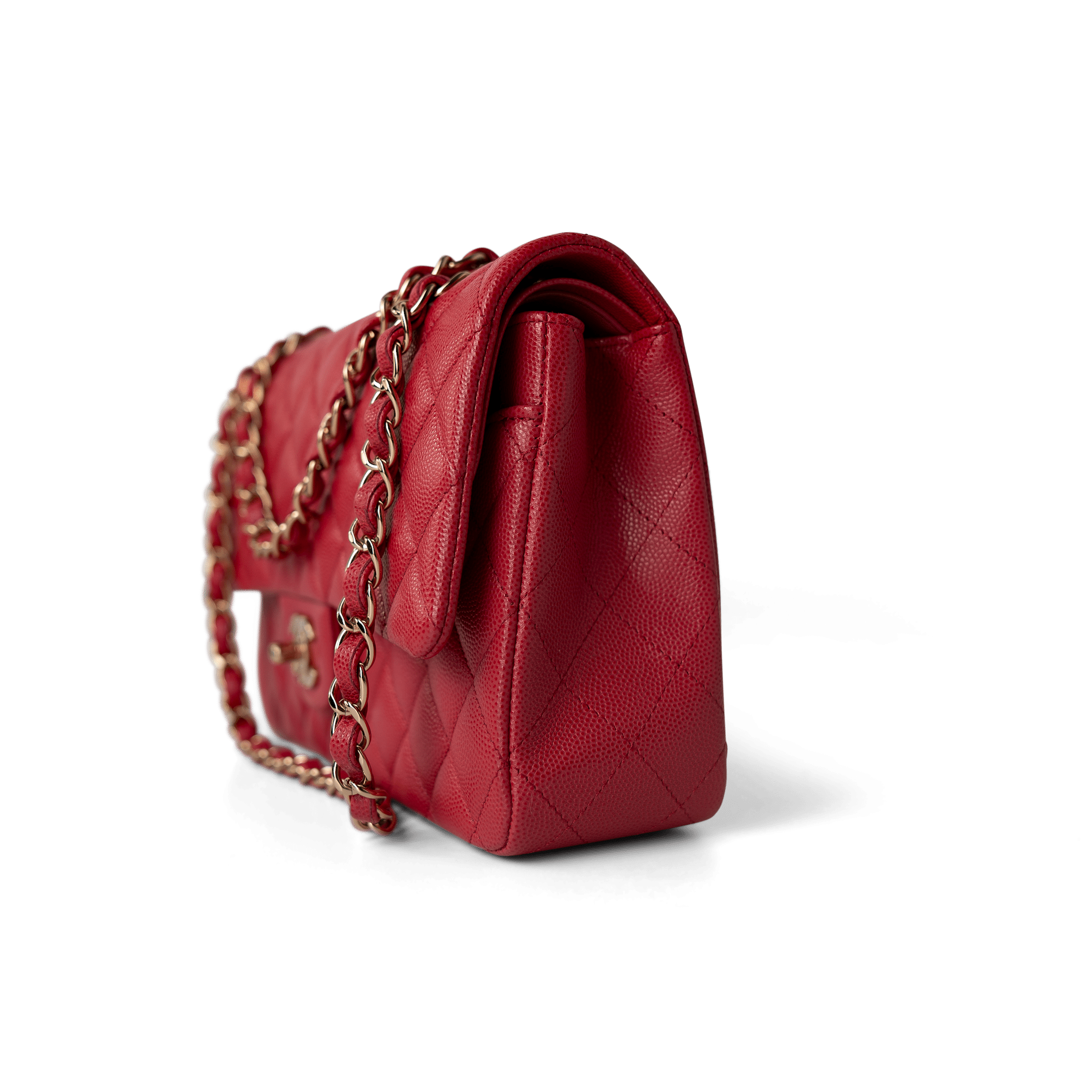 CHANEL Handbag Classic Flap / Red Red Caviar Quilted Classic Flap Medium Light Gold Hardware -Knockoff
