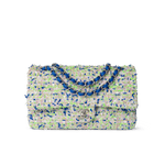 CHANEL Handbag Classic Flap / White 23S White Blue Green Tweed Quilted Classic Flap Medium -Knockoff
