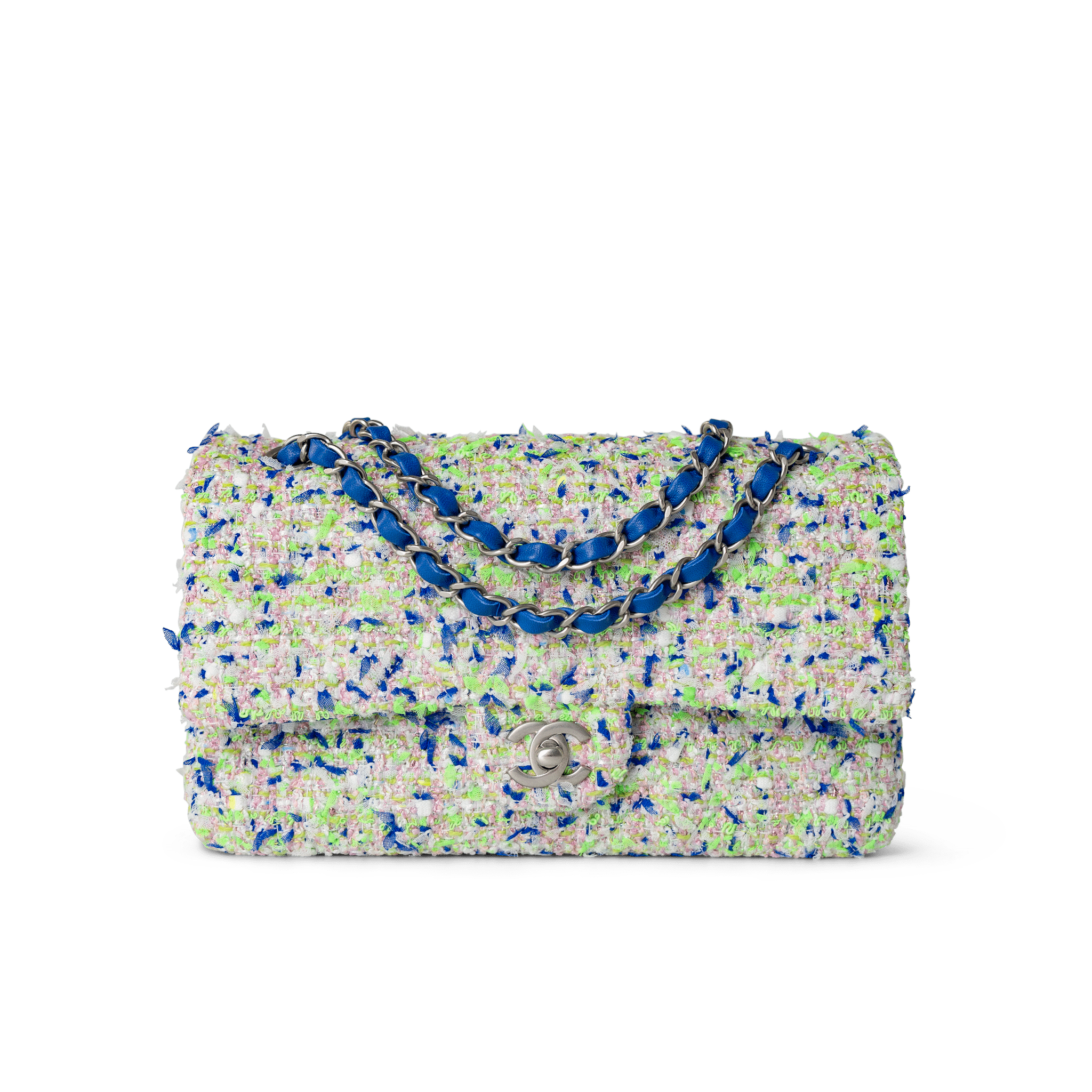 CHANEL Handbag Classic Flap / White 23S White Blue Green Tweed Quilted Classic Flap Medium -Knockoff
