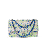 CHANEL Handbag Classic Flap / White 23S White Blue Green Tweed Quilted Classic Flap Medium -Knockoff
