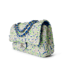 CHANEL Handbag Classic Flap / White 23S White Blue Green Tweed Quilted Classic Flap Medium -Knockoff
