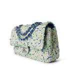 CHANEL Handbag Classic Flap / White 23S White Blue Green Tweed Quilted Classic Flap Medium -Knockoff
