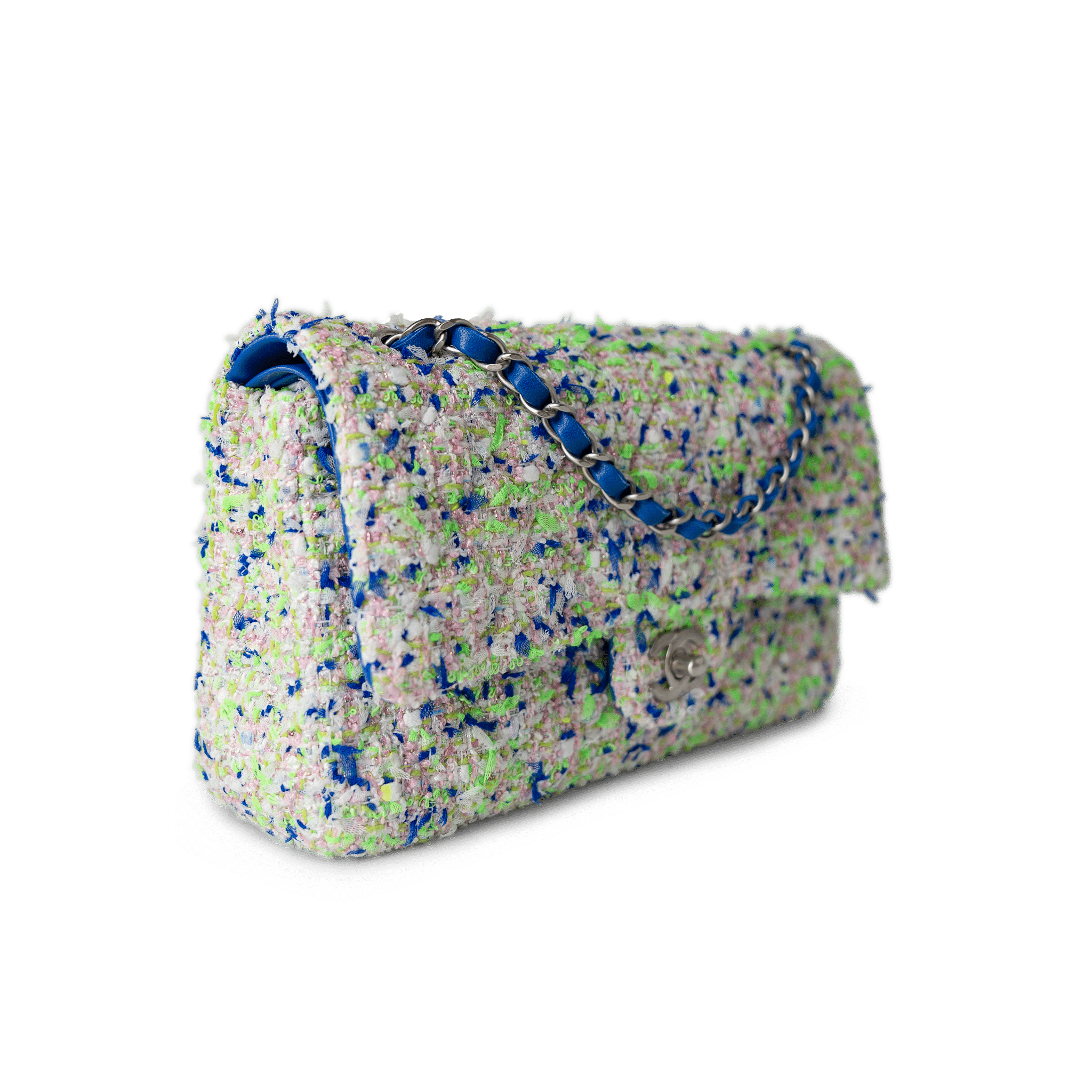 CHANEL Handbag Classic Flap / White 23S White Blue Green Tweed Quilted Classic Flap Medium -Knockoff
