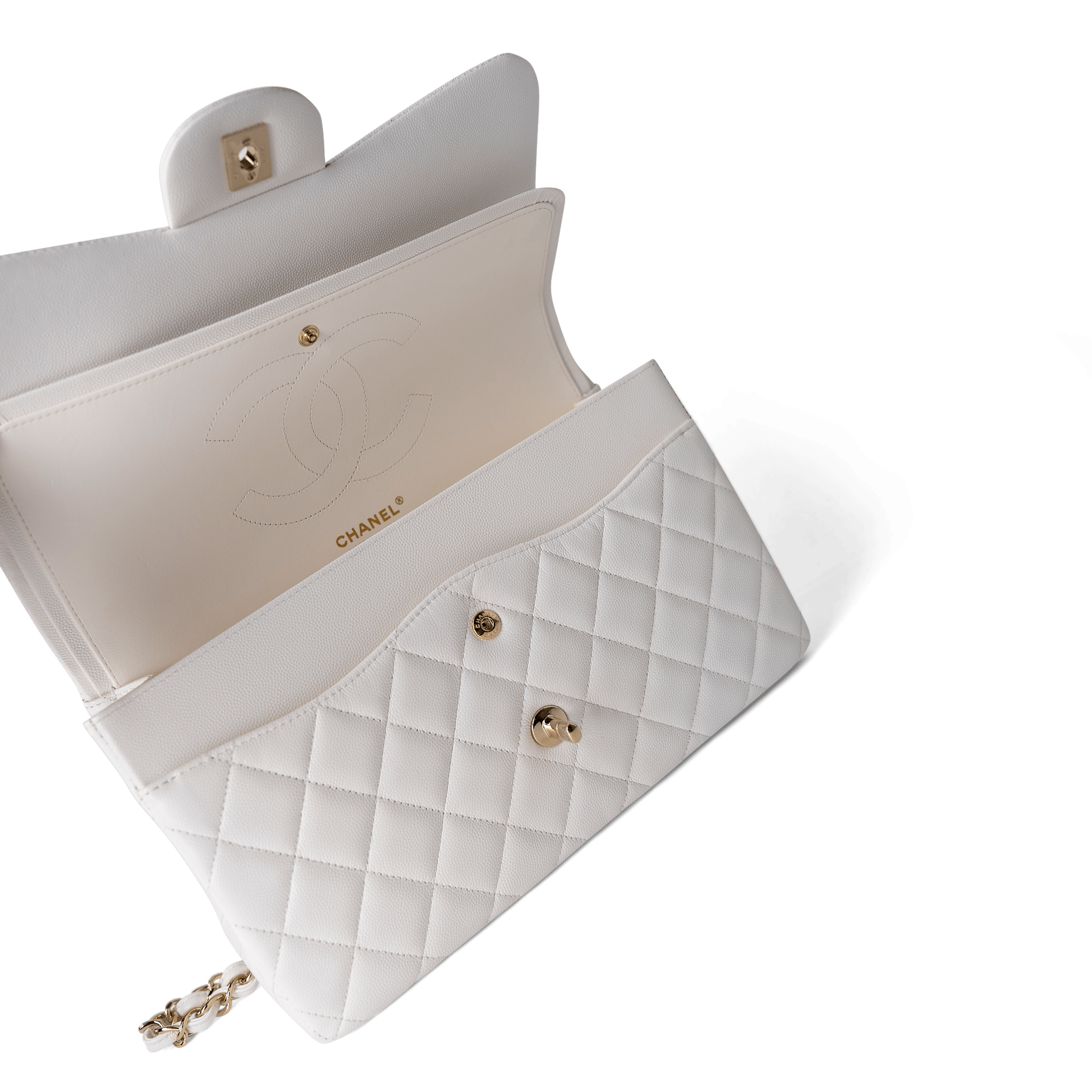 CHANEL Handbag Classic Flap / White White Caviar Quilted Jumbo Classic Flap Light Gold Hardware -Knockoff
