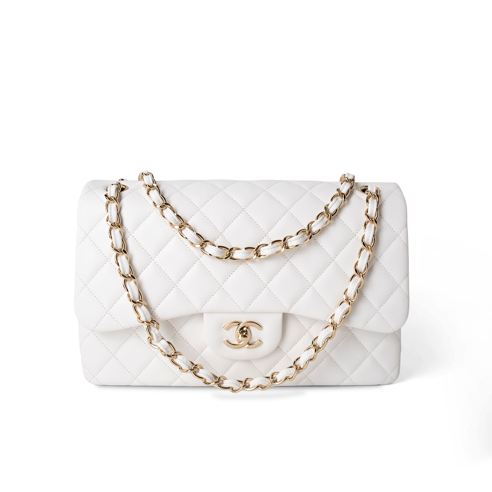 CHANEL Handbag Classic Flap / White White Caviar Quilted Jumbo Classic Flap Light Gold Hardware -Knockoff
