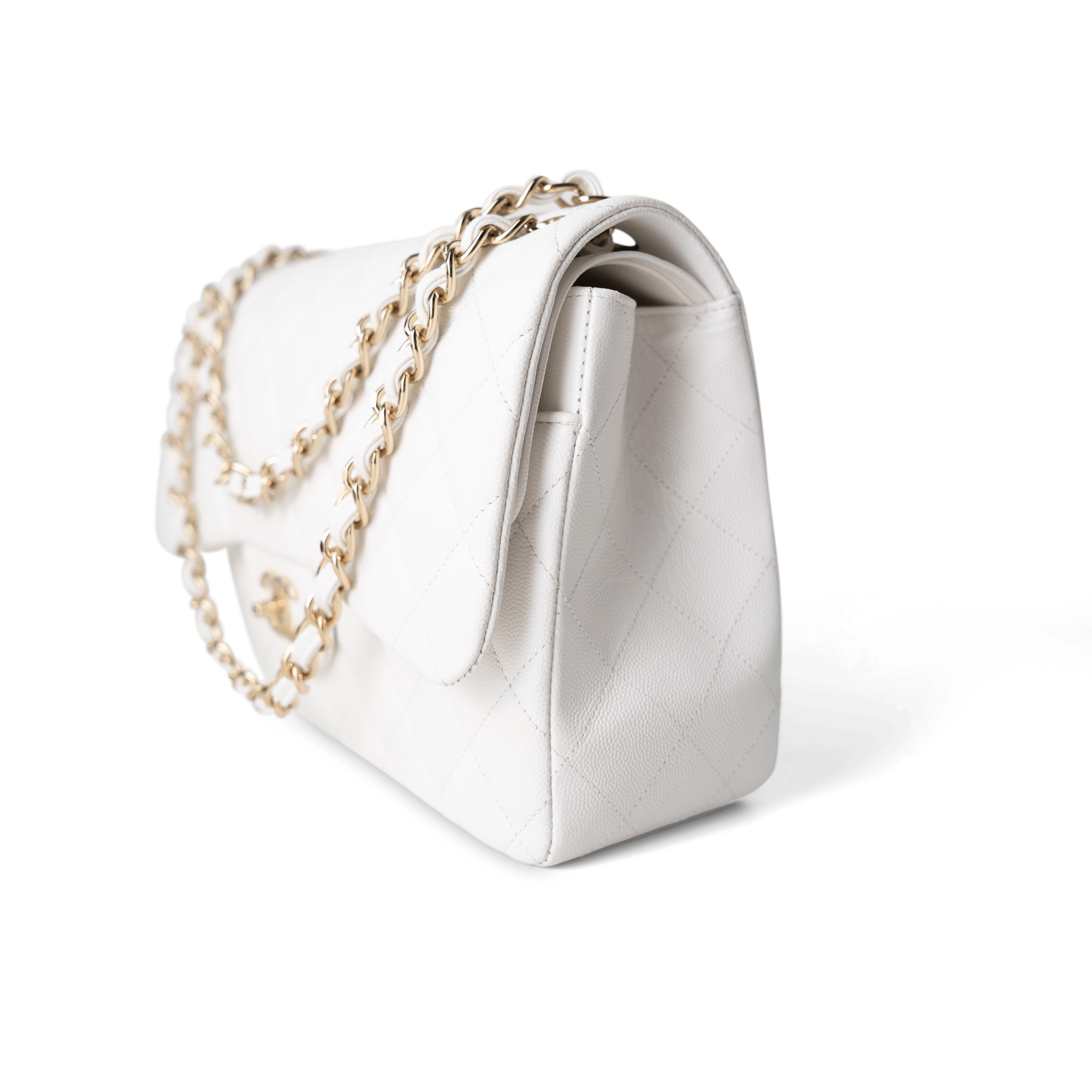 CHANEL Handbag Classic Flap / White White Caviar Quilted Jumbo Classic Flap Light Gold Hardware -Knockoff
