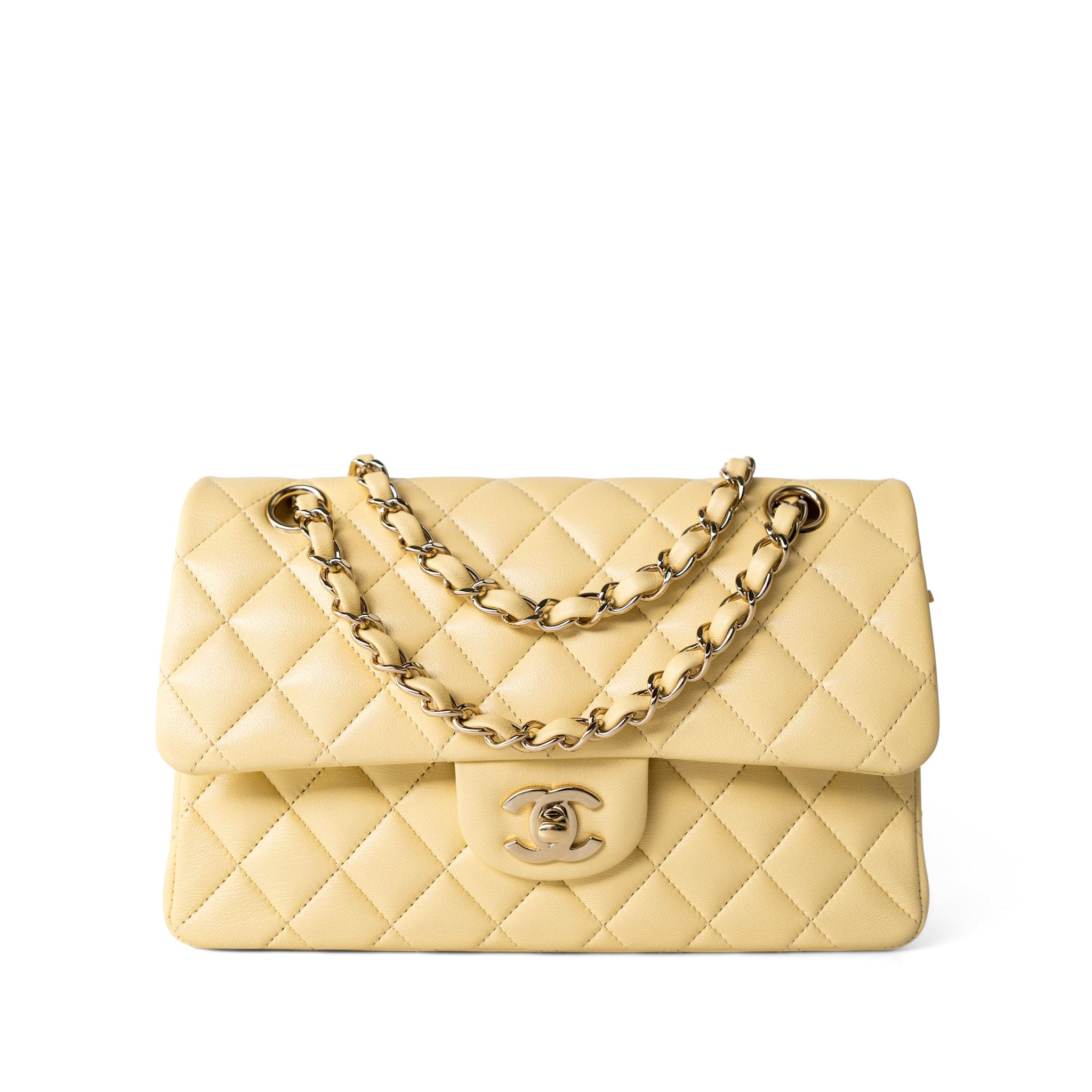 CHANEL Handbag Classic flap / Yellow 21C Yellow Lambskin Quilted Classic Flap Small Light Gold Hardware -Knockoff
