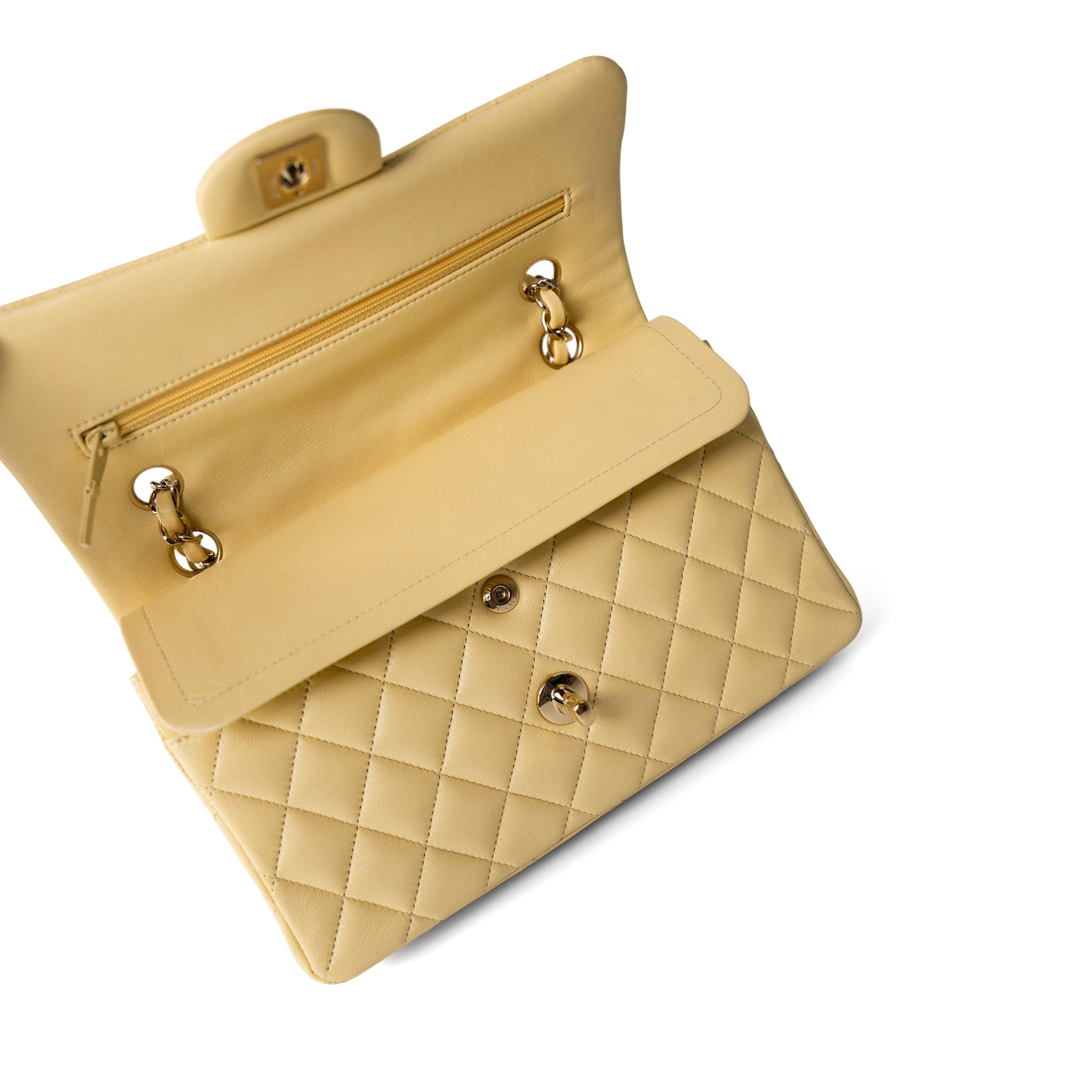 CHANEL Handbag Classic flap / Yellow 21C Yellow Lambskin Quilted Classic Flap Small Light Gold Hardware -Knockoff
