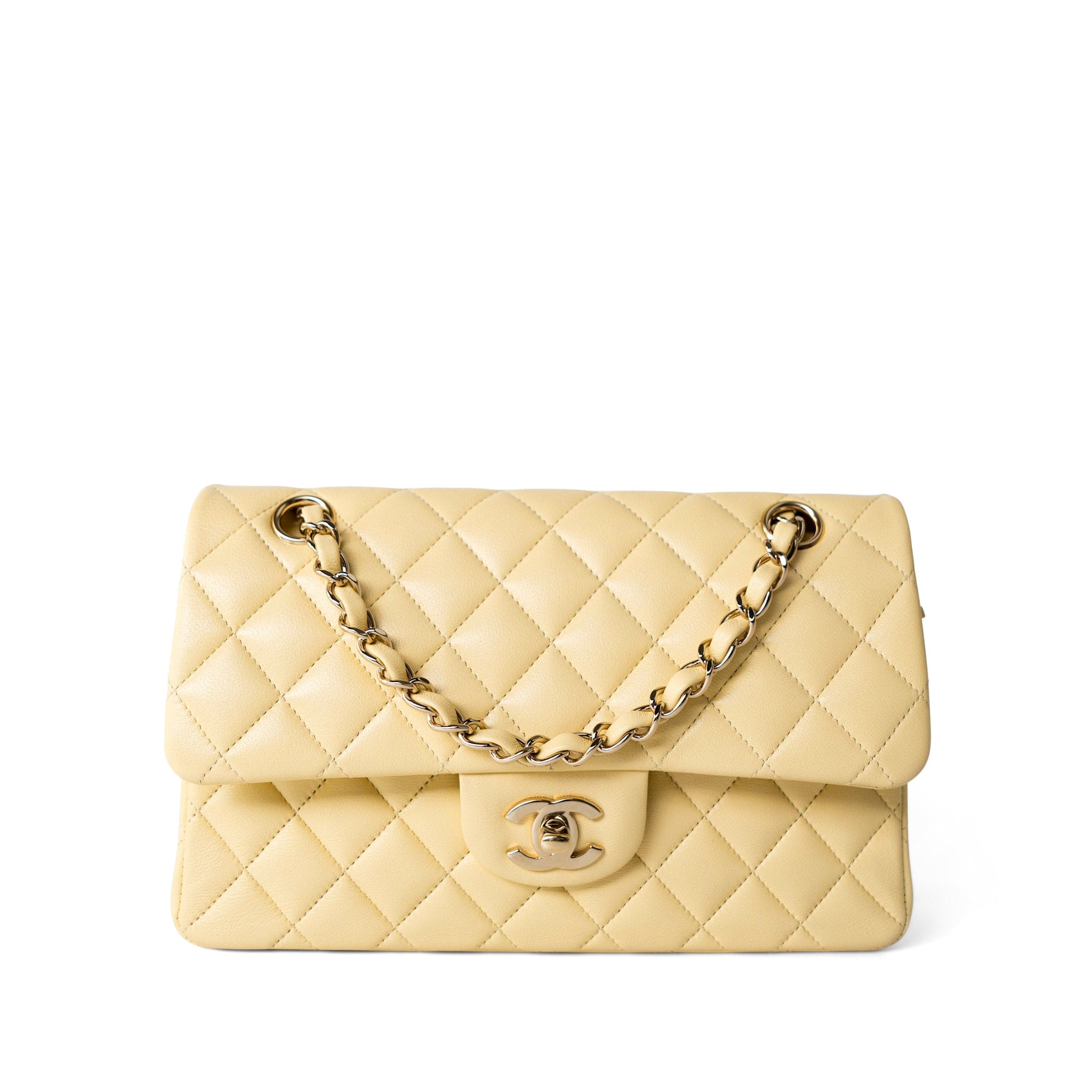 CHANEL Handbag Classic flap / Yellow 21C Yellow Lambskin Quilted Classic Flap Small Light Gold Hardware -Knockoff
