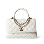 CHANEL Handbag Coco handle / White 21A White Caviar Quilted Coco Handle Small Light Gold Hardware -Knockoff
