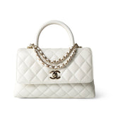 CHANEL Handbag Coco handle / White 21A White Caviar Quilted Coco Handle Small Light Gold Hardware -Knockoff
